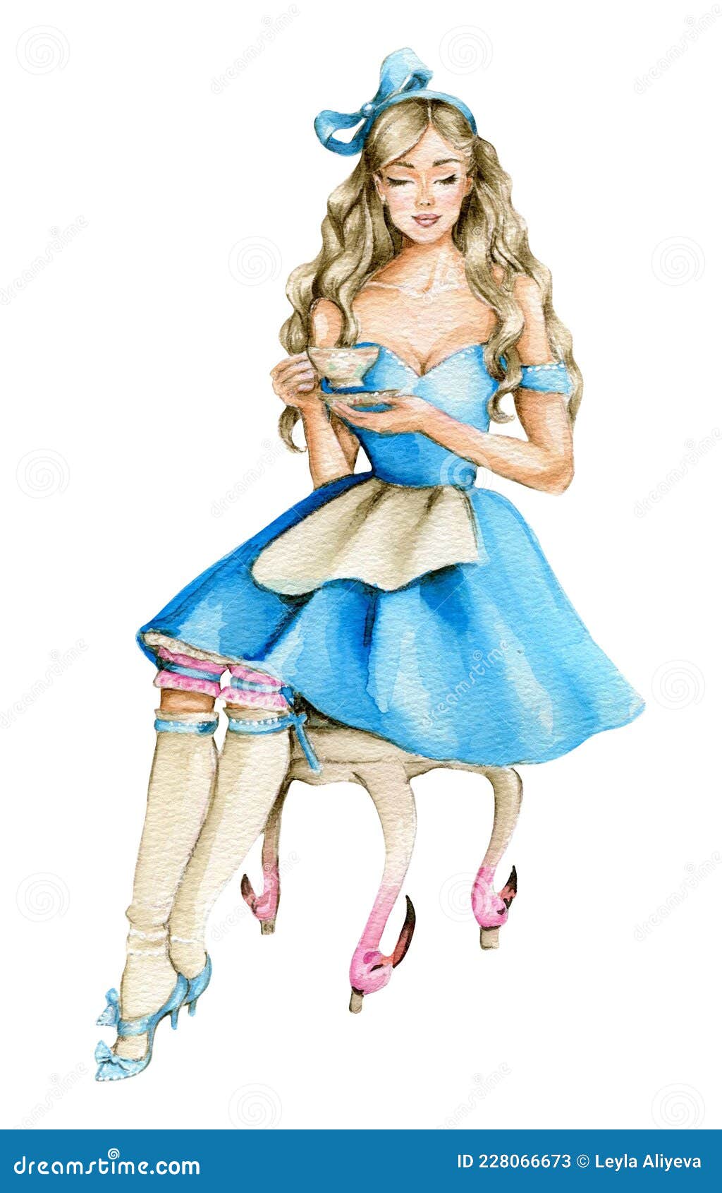 Watercolor Hand Drawn Alice in Blue Dress in Wonderland . Stock Vector - Illustration of cute, doodle: 228066673 Watercolor Hand Drawn Alice in Blue Dress in Wonderland . Stock Vector - Illustration of cute, doodle: 228066673