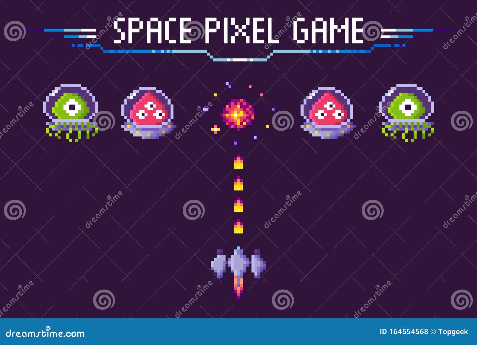 Estilo de arte pixel antigo ufo jogo de guerra espacial. monstros