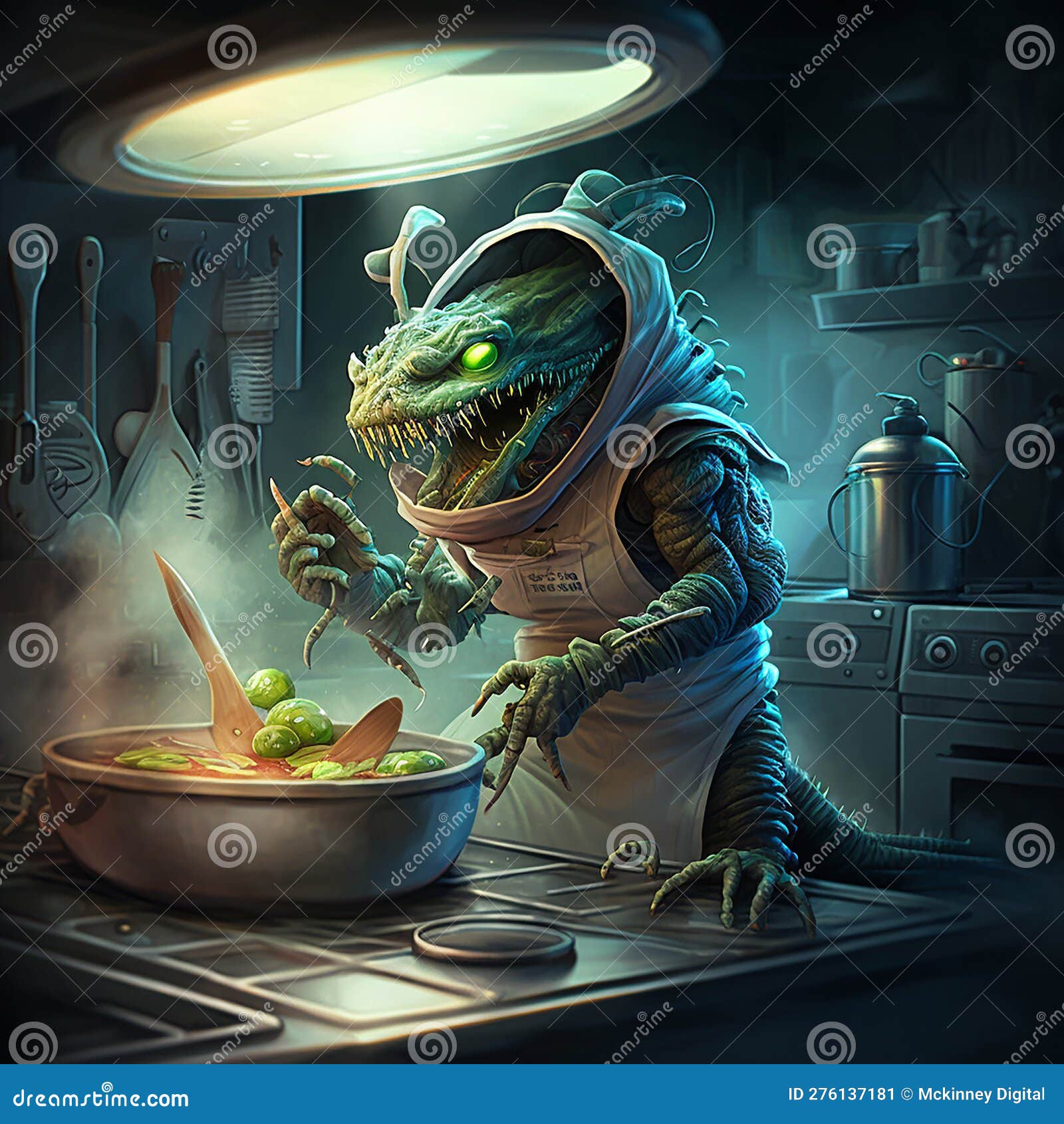 Alien Chef Cooking in Kitchen. Ai Generated. Stock Illustration ...