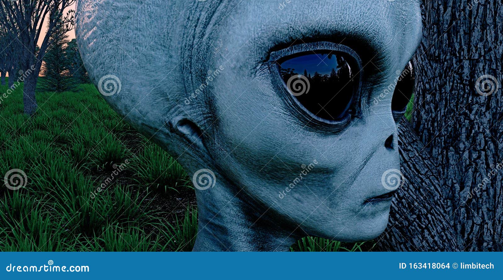 alien grey humanoid extraterrestrial being in a forest extremely detailed and realistic high resolution 3d 