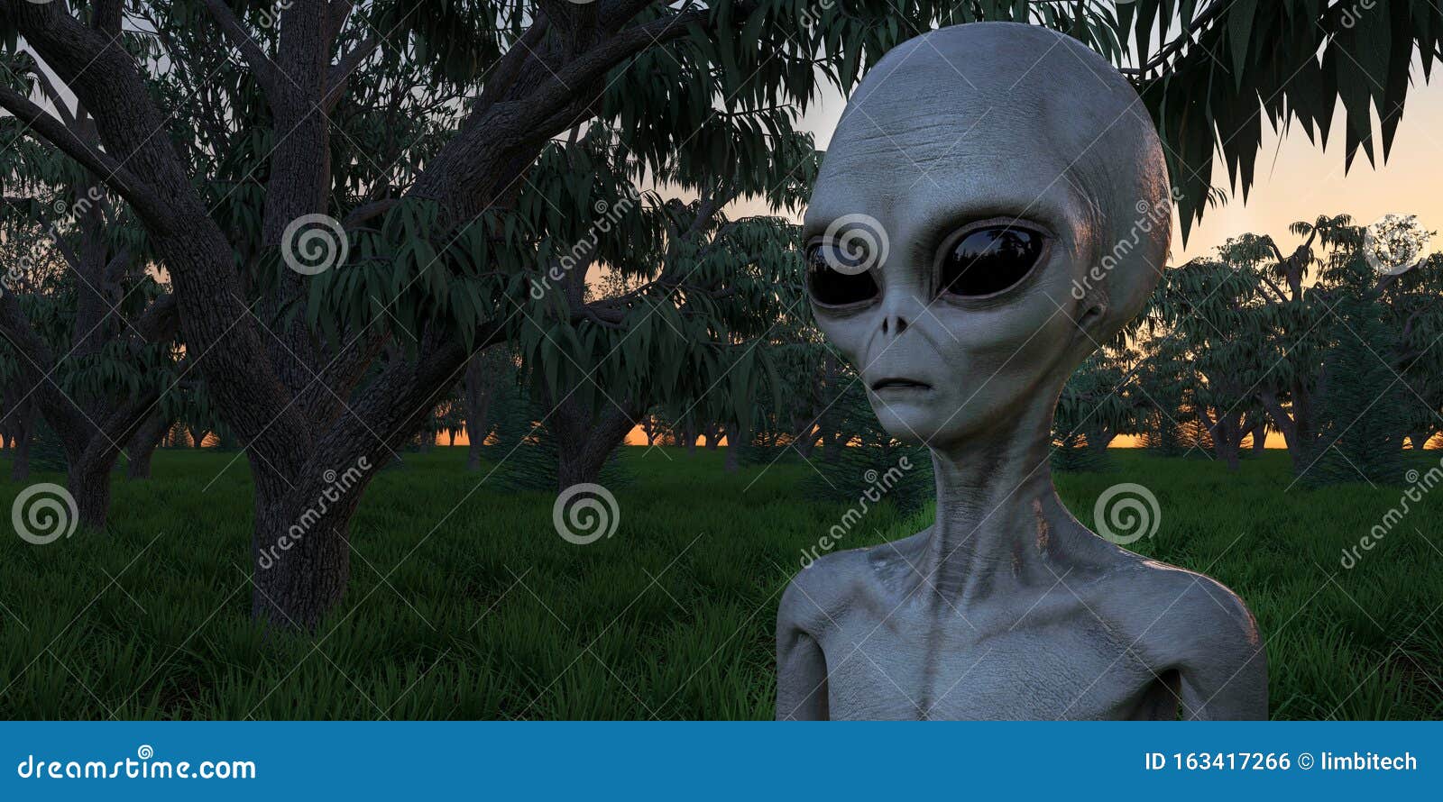 alien grey humanoid extraterrestrial being in a forest extremely detailed and realistic high resolution 3d 