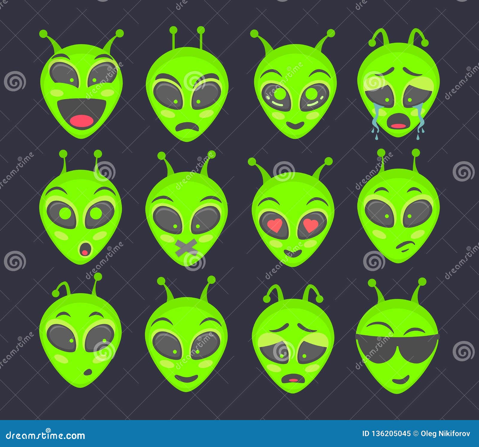 Alien head - set stock illustration. Illustration of icon - 136205045