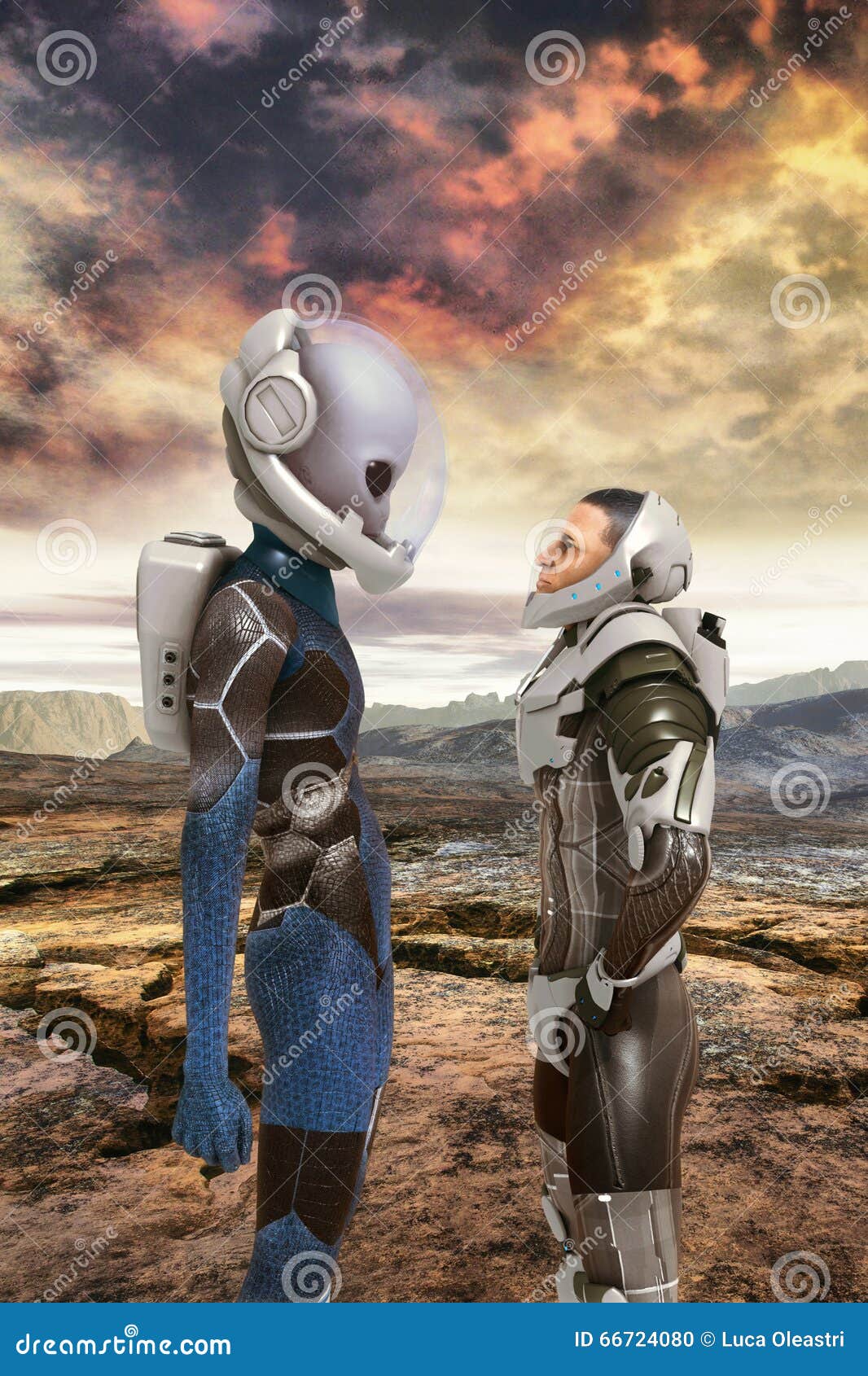 alien and human astronauts encounter