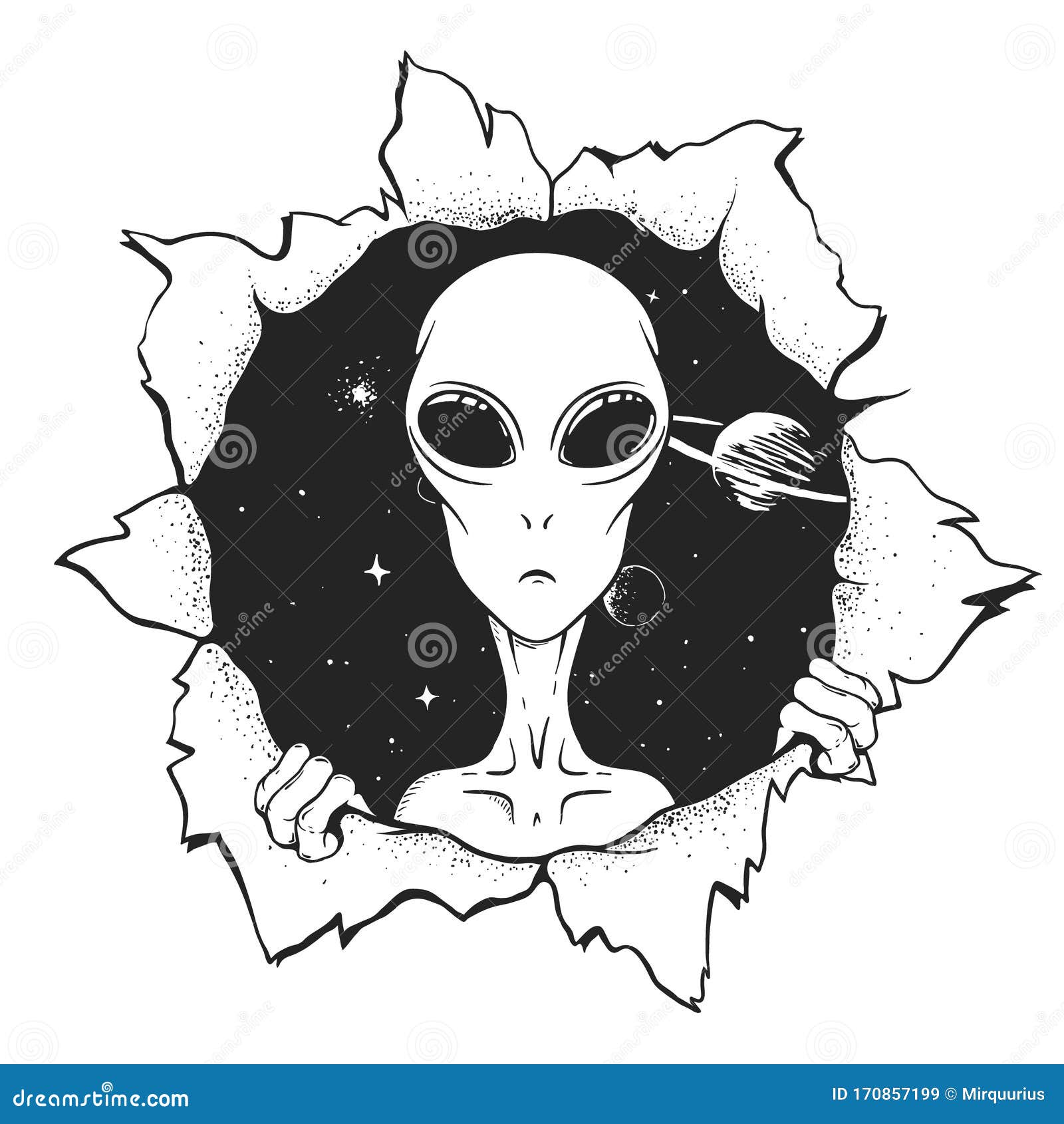 The Alien Looks Out from the Hole of Space Stock Vector - Illustration ...