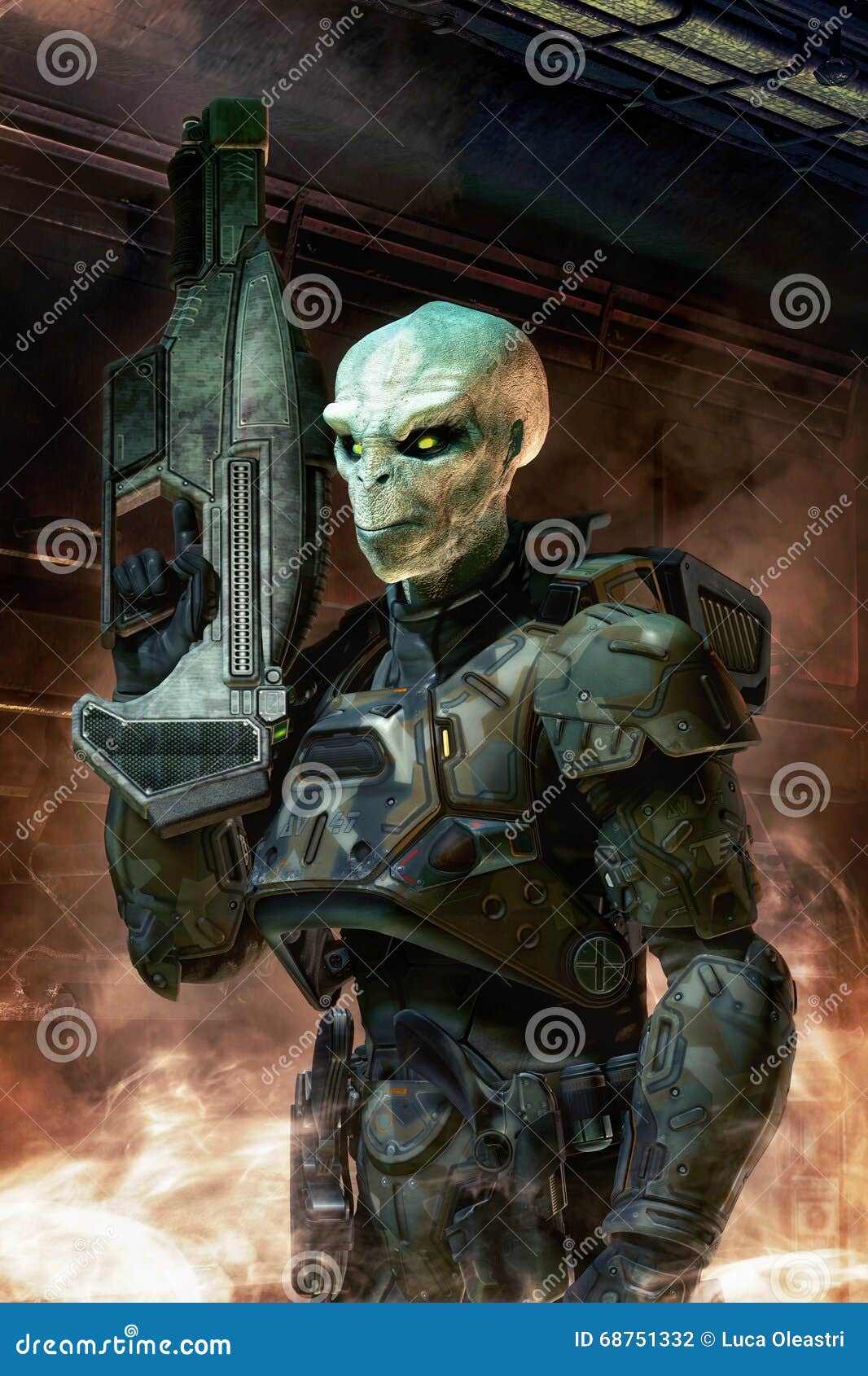 Alien soldier with armor stock illustration. Image of metal - 68751332