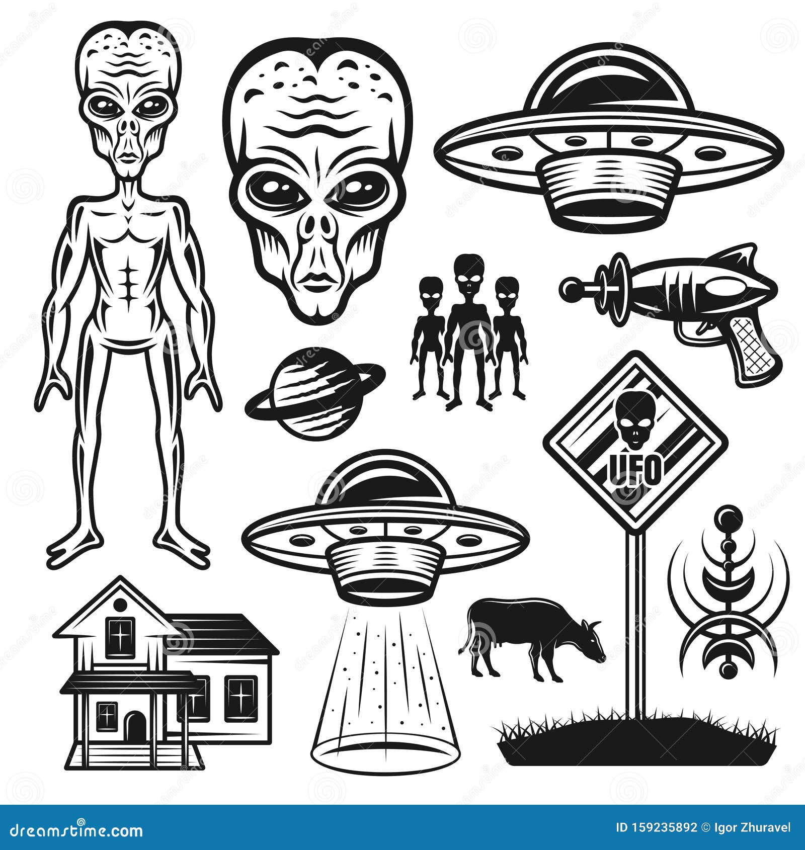 aliens and ufo set of  objects or s