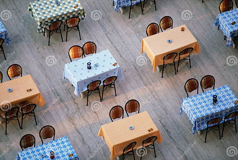 Alignment of Restaurant Tables and Chairs Stock Photo Image of