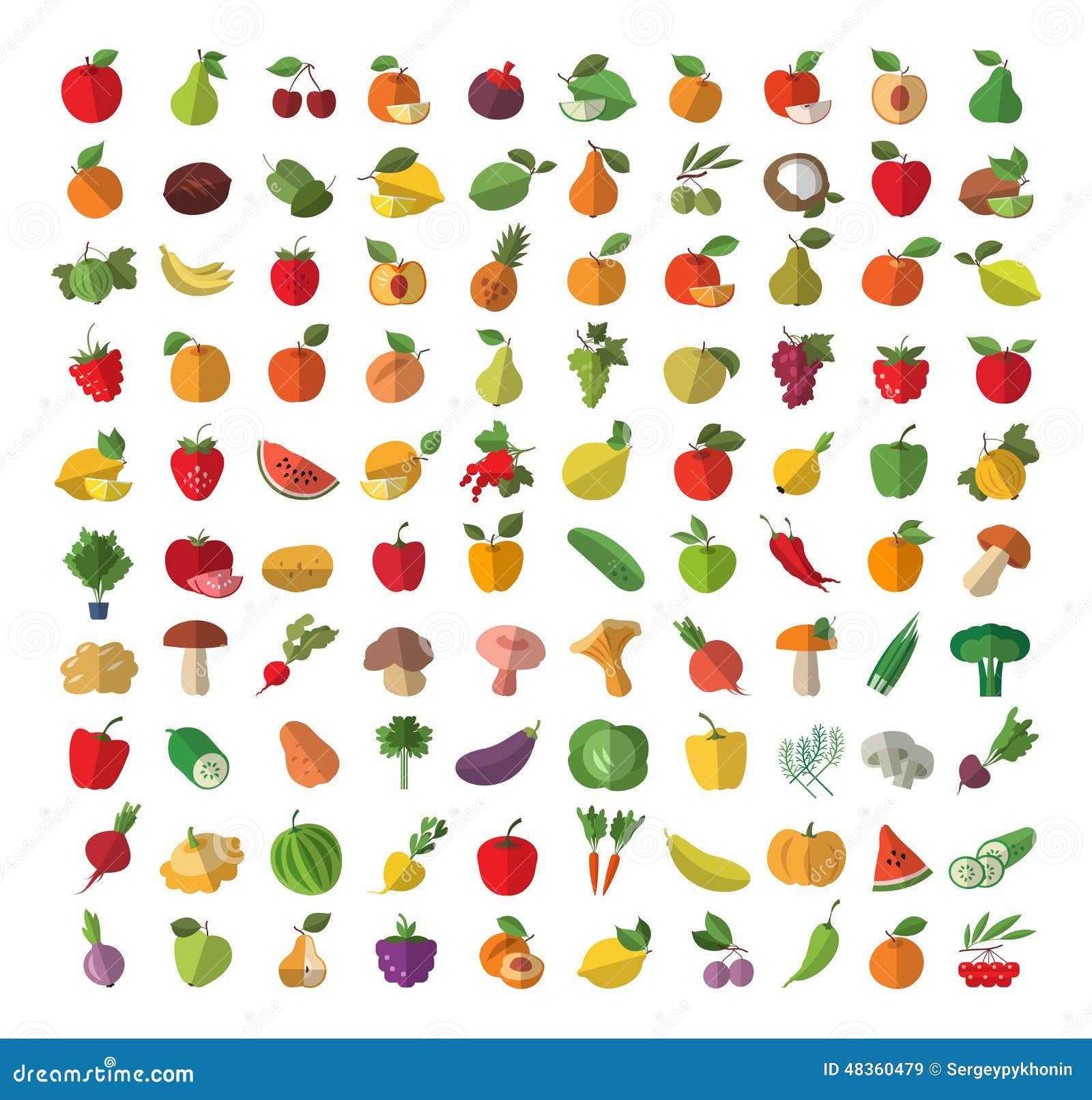 Alimento Frutta e verdure Insieme delle icone colorate Immagini Stock Libere da Diritti
