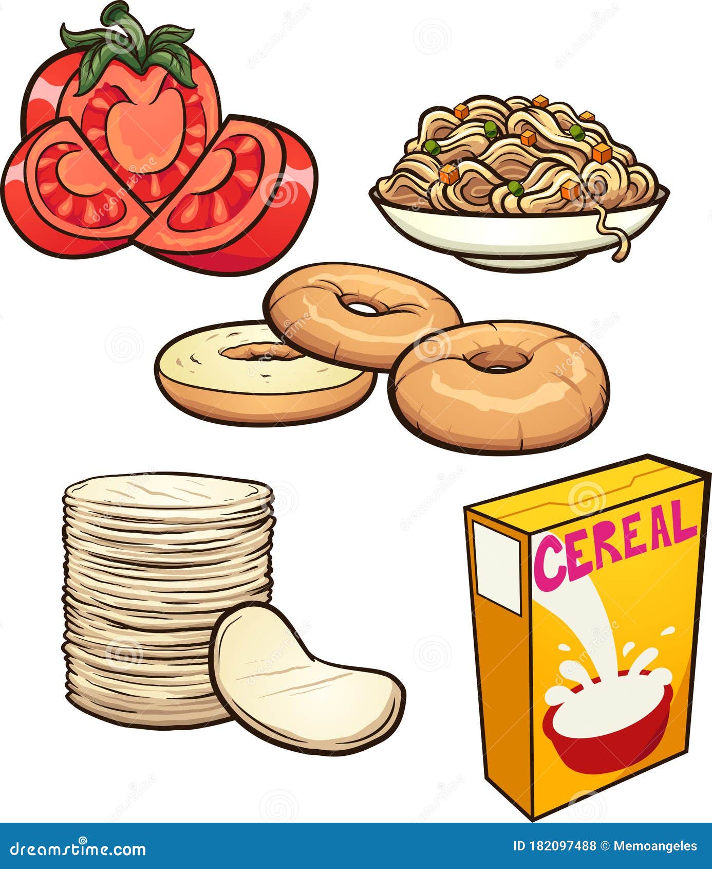 Alimentos De Dibujos Animados Y Comestibles Ilustración del Vector -  Ilustración de alimento, aislado: 182097488