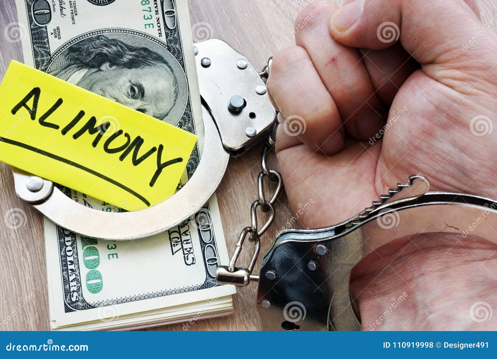 alimony and hand in handcuffs. legal separation.