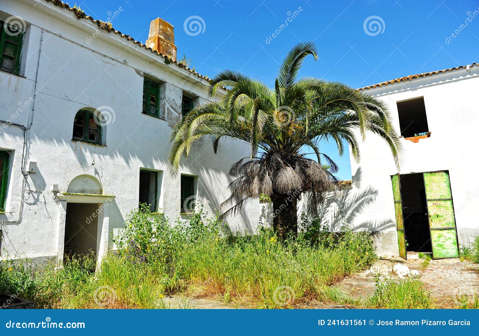 patio de la casa cuartel de la guardia civil abandonada en aljucÃÂ©n, espaÃÂ±a