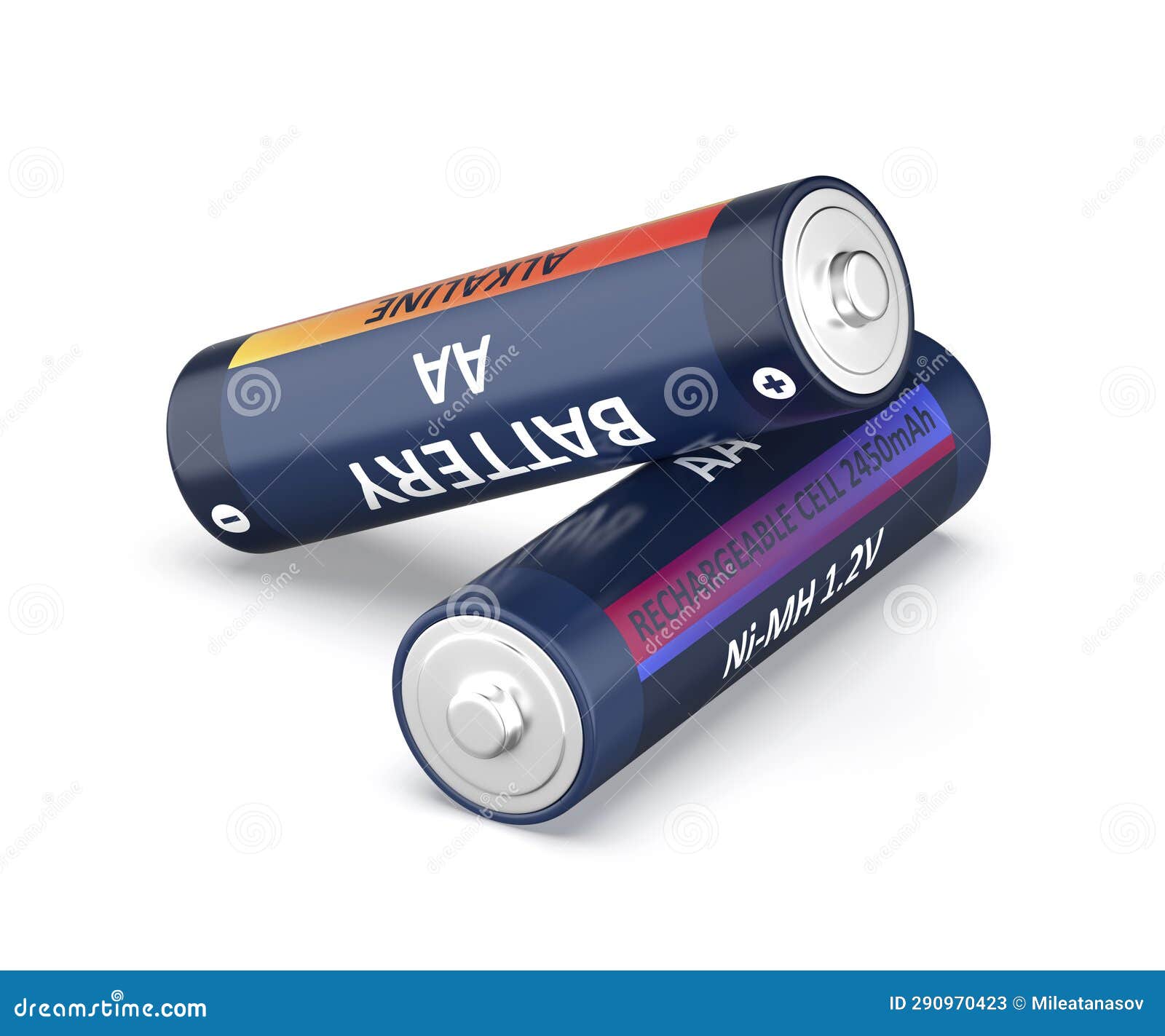 Alkaline and NiMH Rechargeable AA Size Batteries Stock Image
