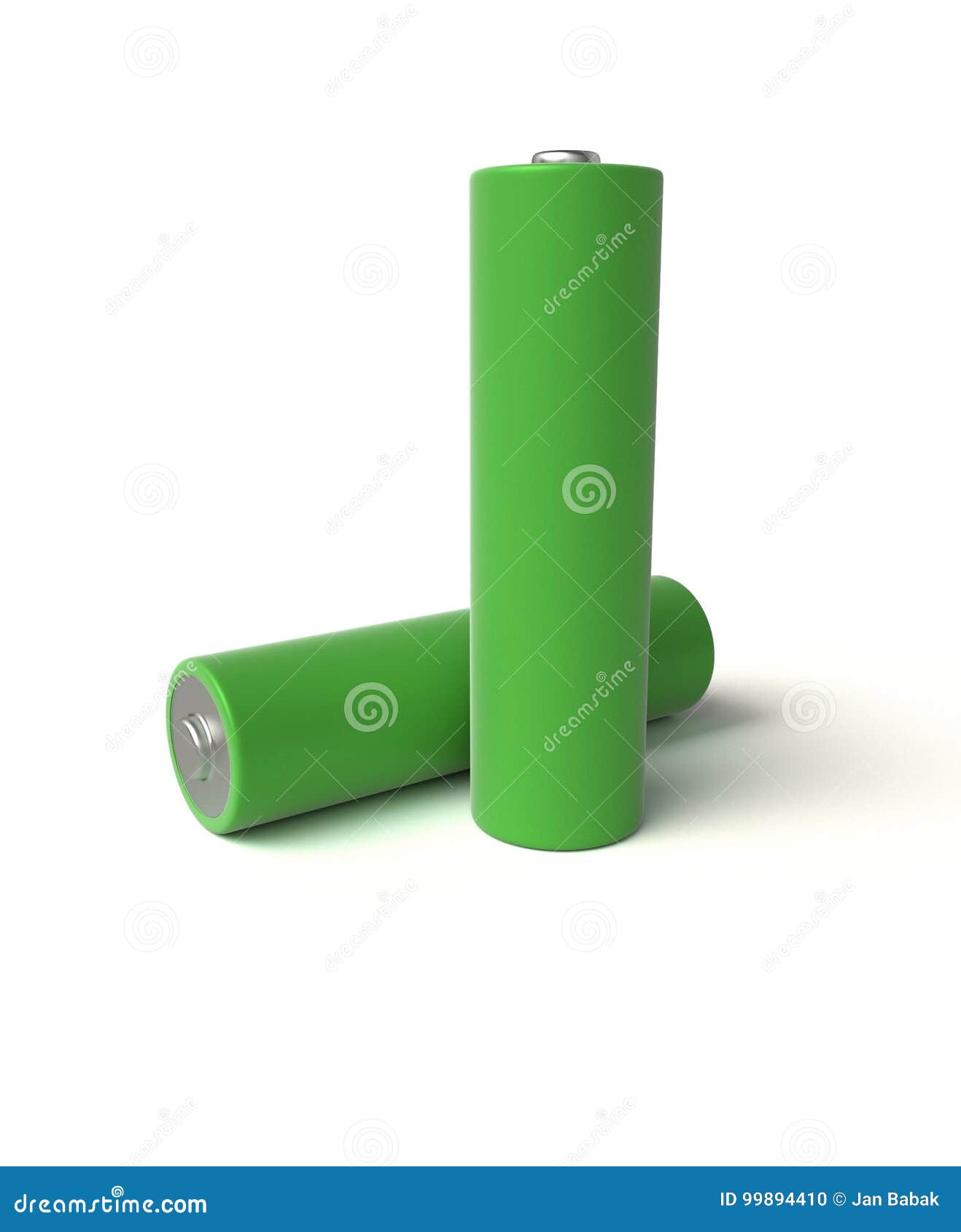 Alkalische Batterie. 3D, die realistisch sind, übertragen von grüner alkalischer Batterie AA auf einem weißen Hintergrund, lokalisiert, mit Schatten