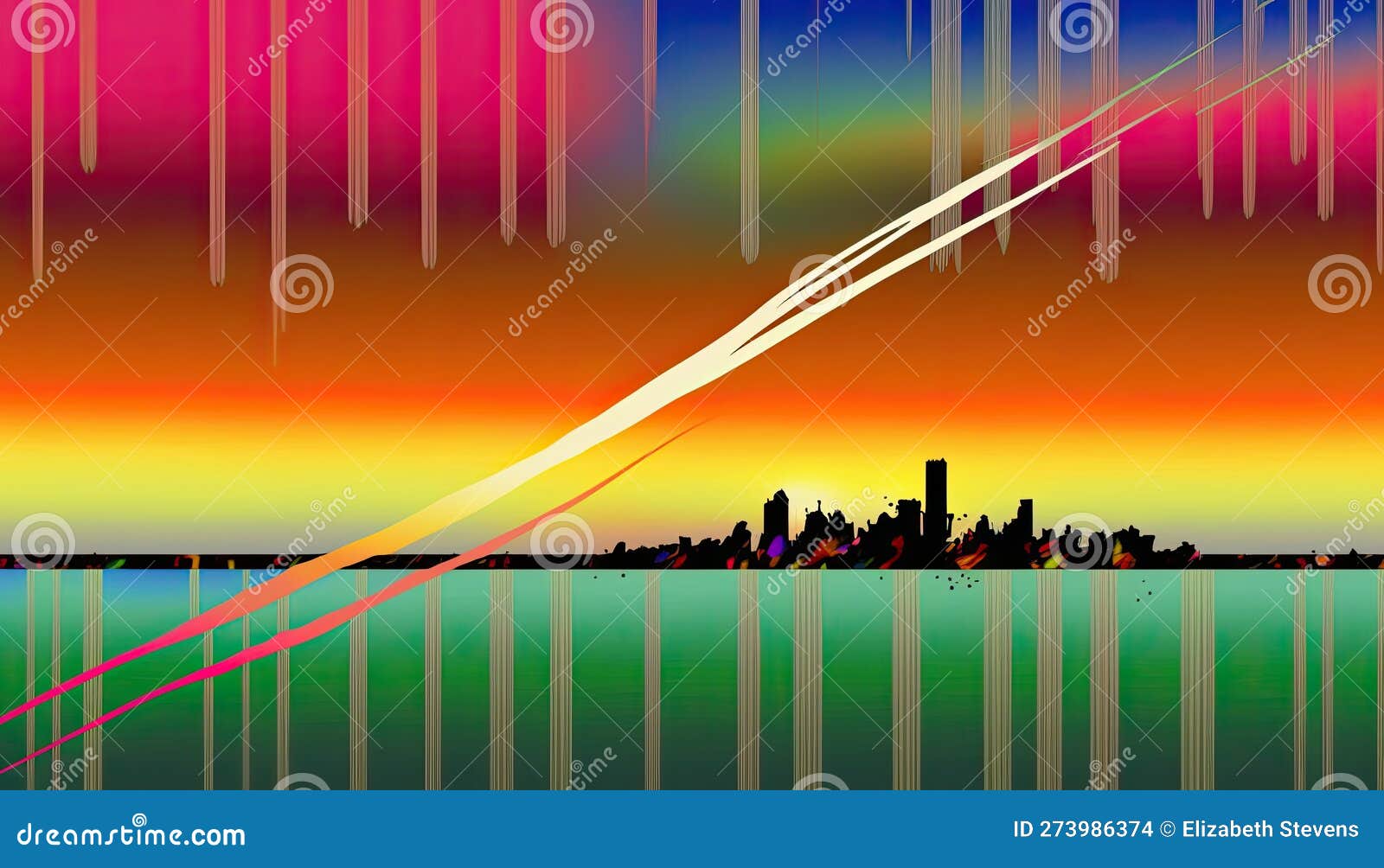 All the Colors of the Rainbow in a City Skyline Stock Illustration