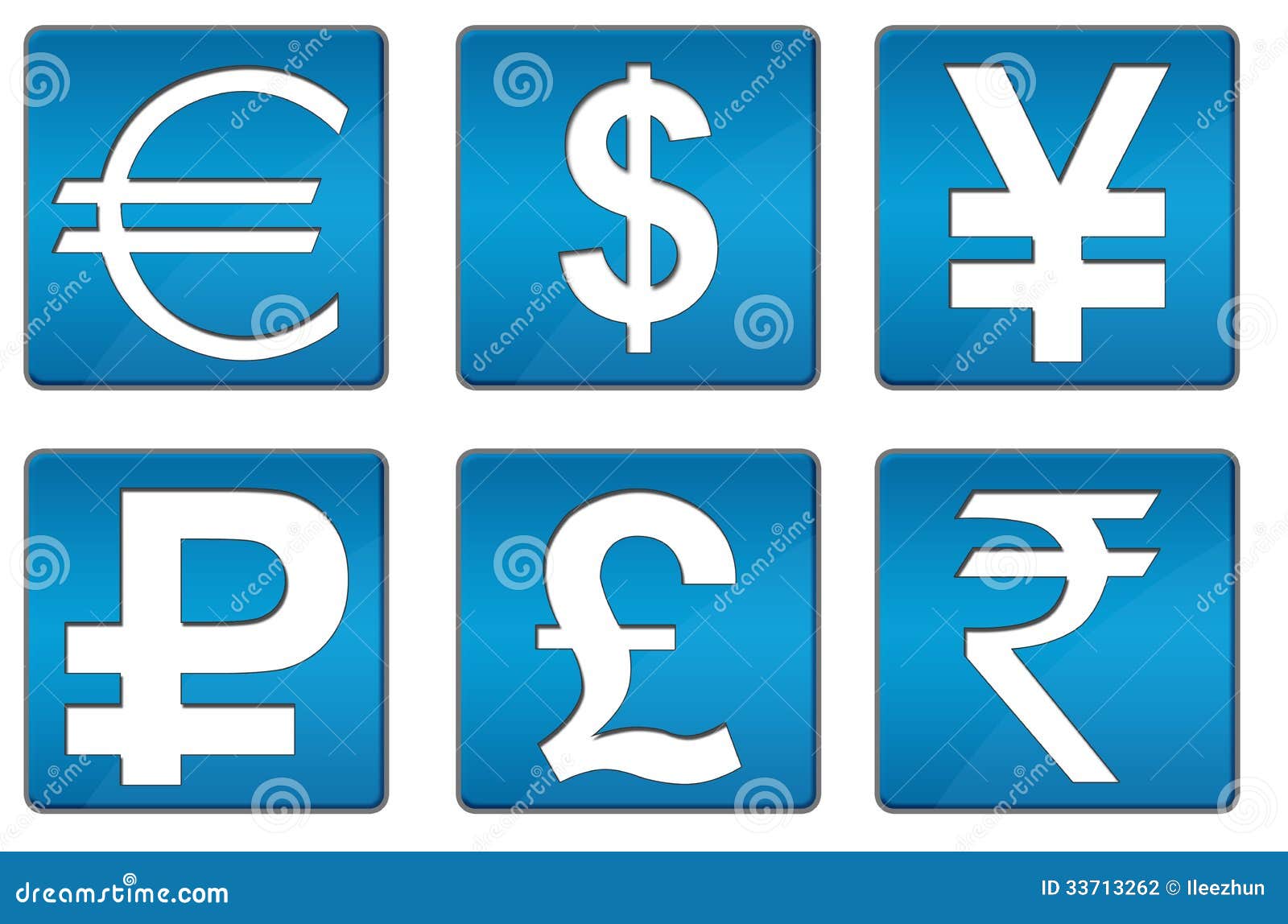 All Currency Icons Blue Square Stock Illustration ...