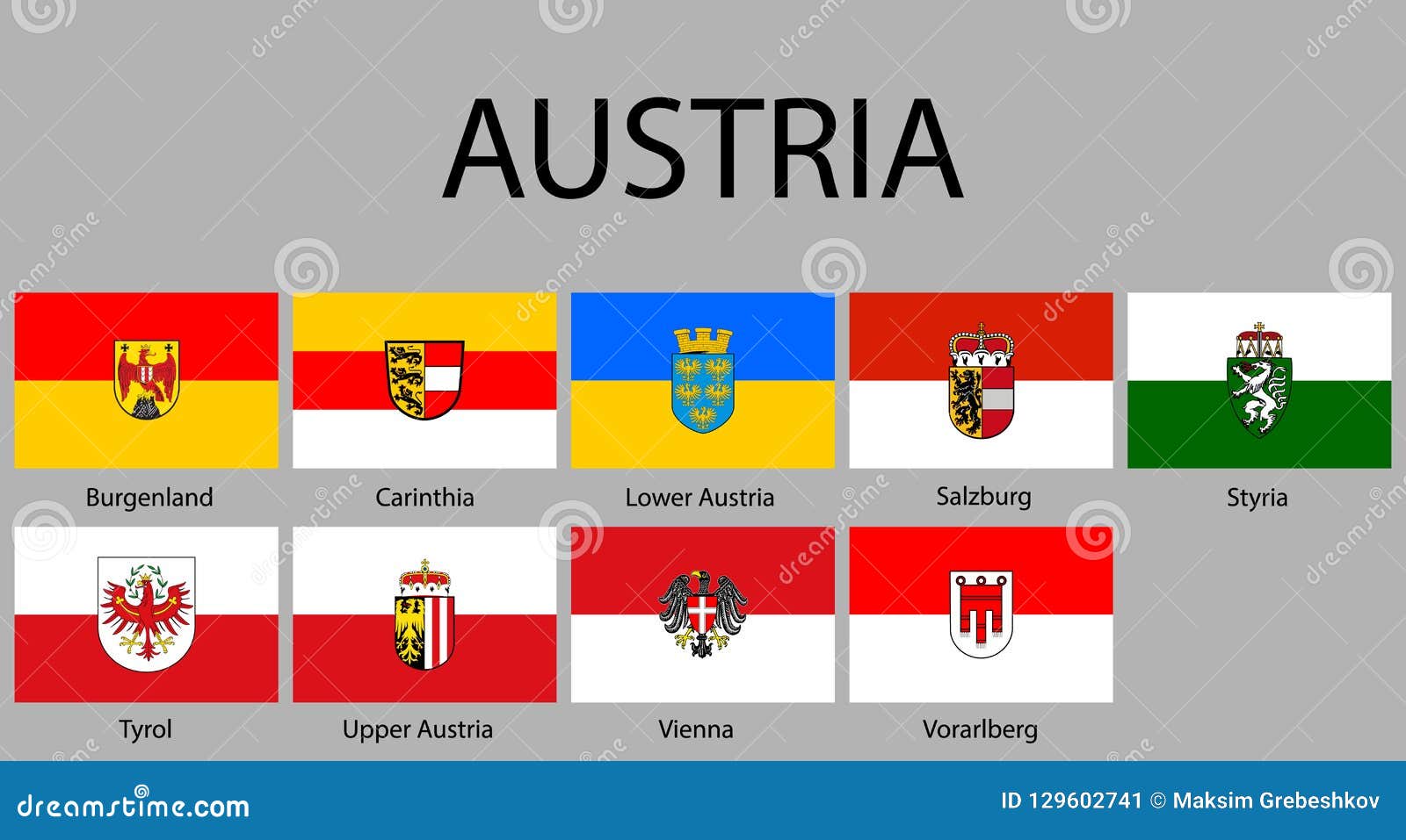 All Flags Regions Austria All Flags Regions Austria Vector Illustraion 129602741 