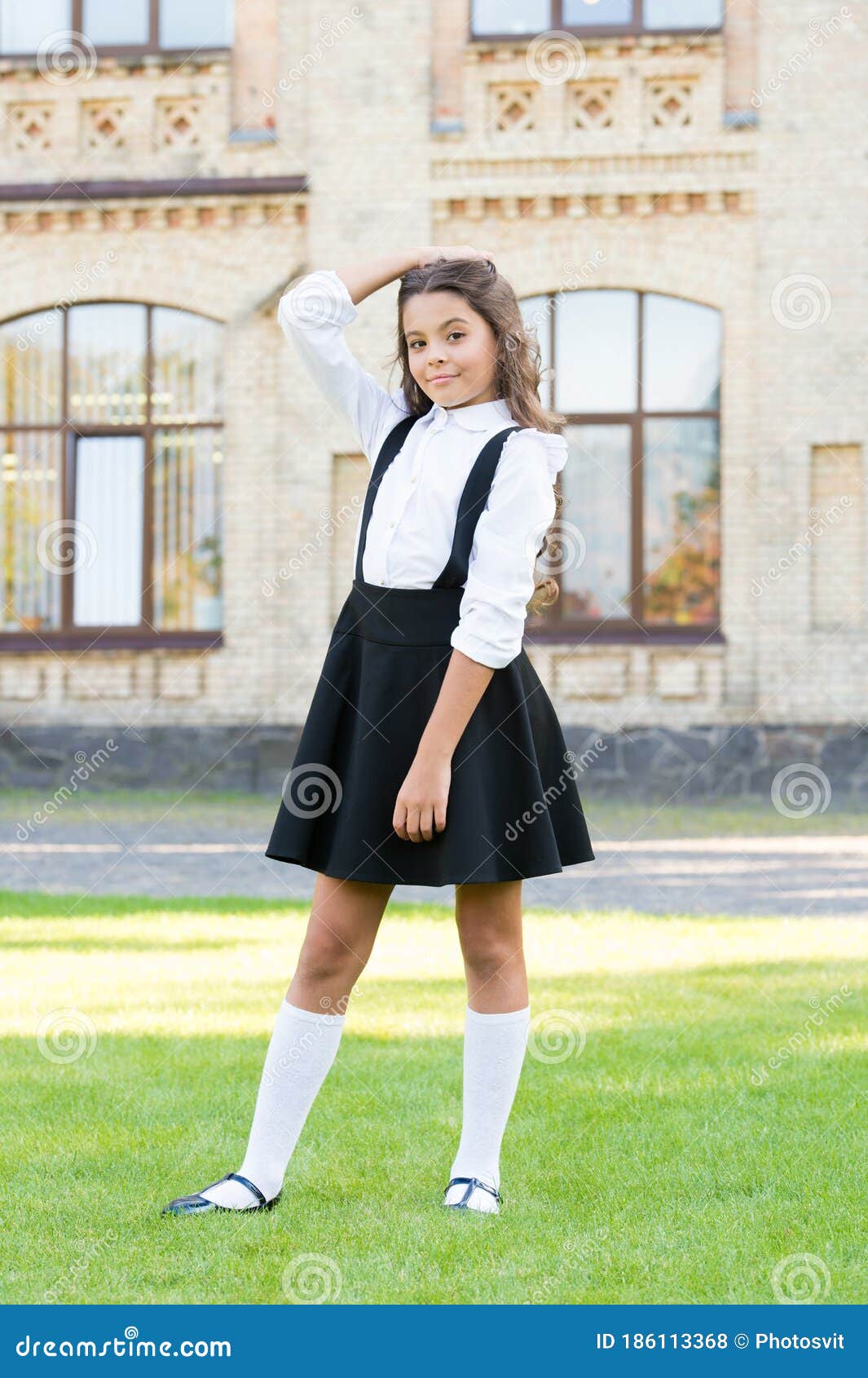 All Girls are Gorgeous. Retro Kid in Uniform. Pupil in Vintage Outfit ...