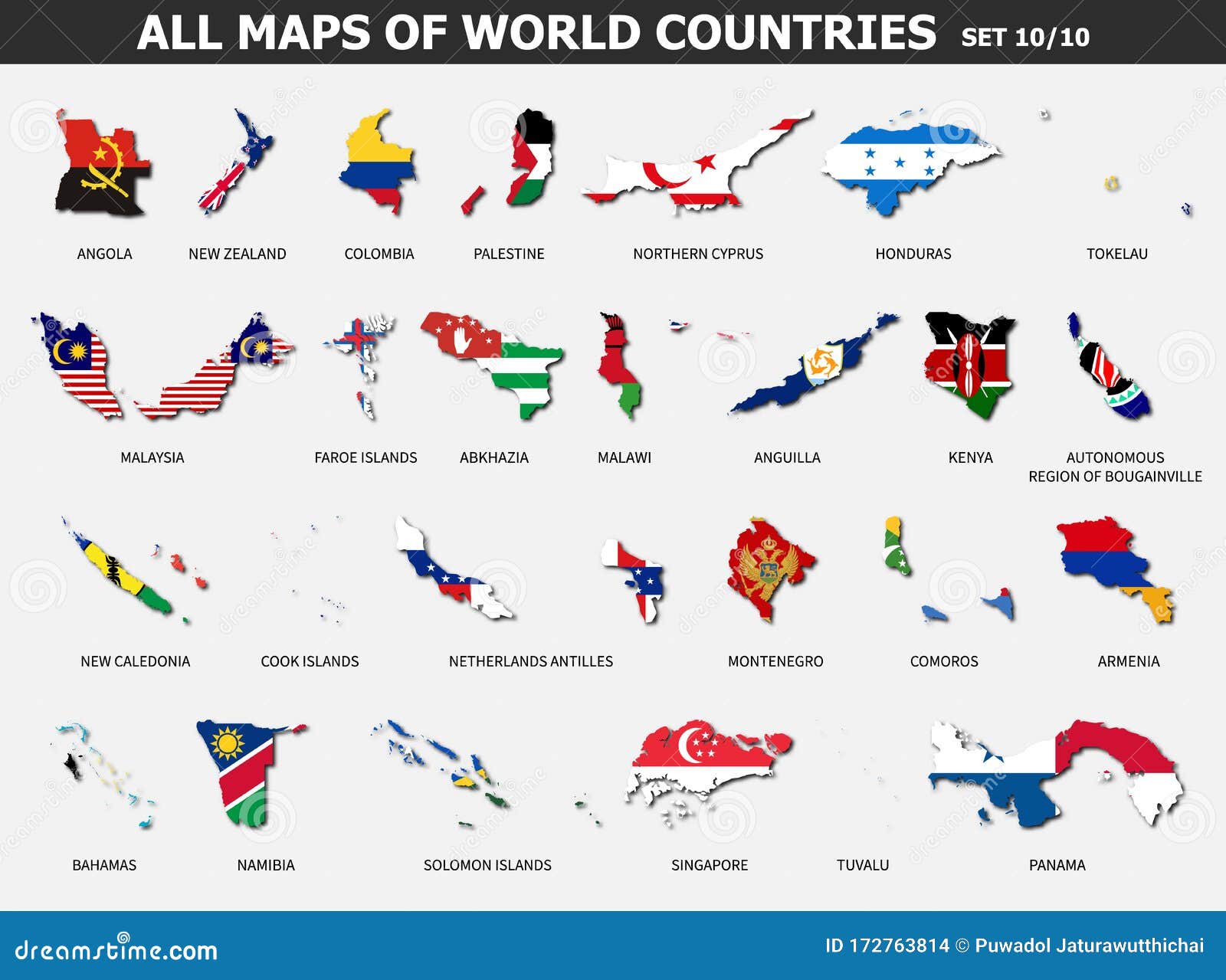 all maps of world countries and flags . set 10 of 10  complete  . collection of outline  of international country map with