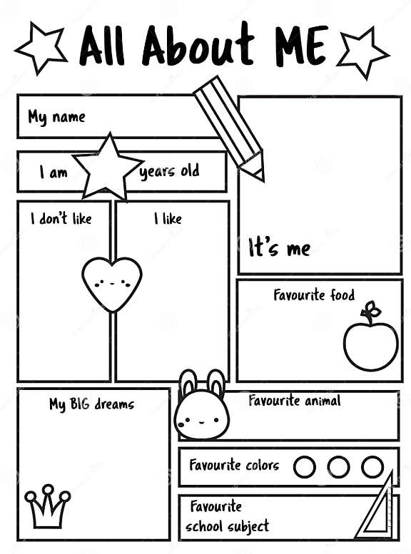 All about me printable sheet writing prompt for kids blank 