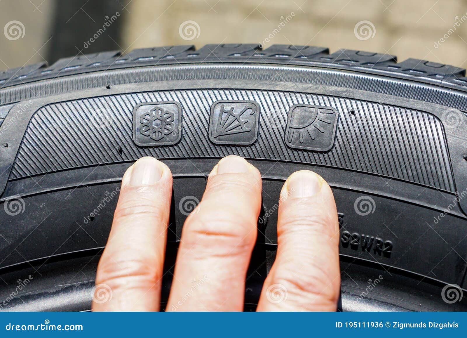 all season tire sidewall markings with images of snowflake, umbrella and sun