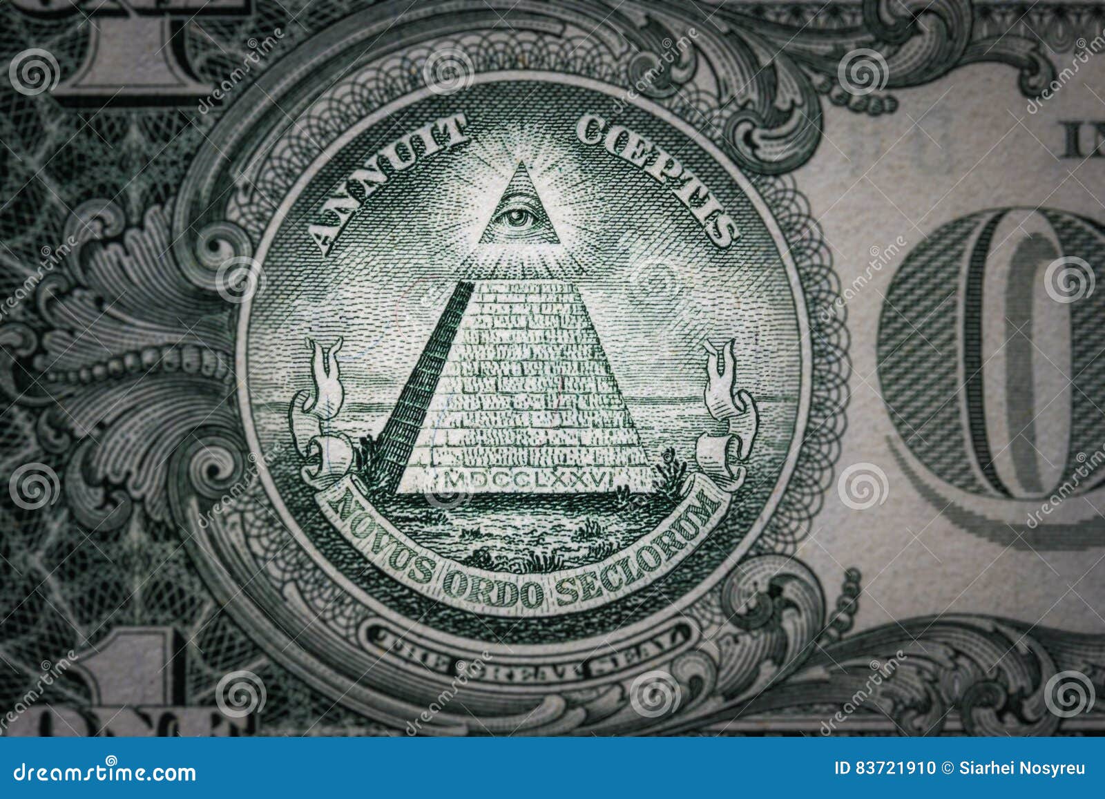 all-seeing eye on the one dollar. new world order. elite characters. 1 dollar