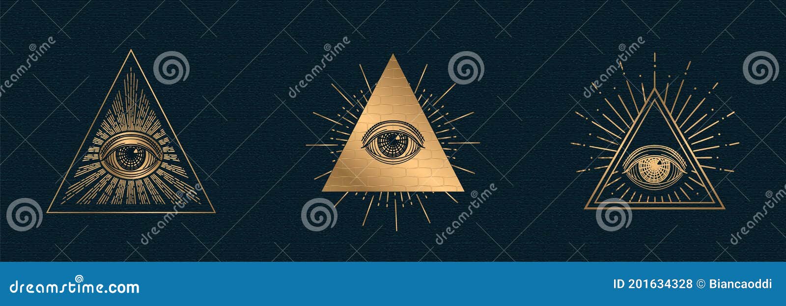 all seeing eye , illuminati  in triangle with light ray, tattoo   on black background