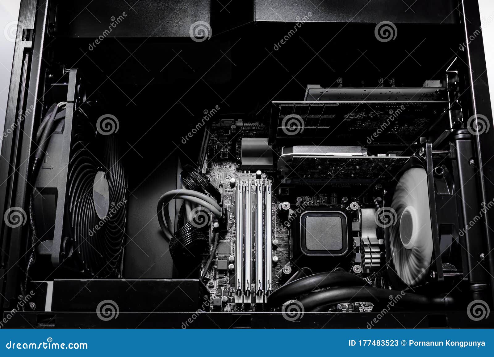 Inside of Computer Tower Show Many Parts Stock Image Image of blue