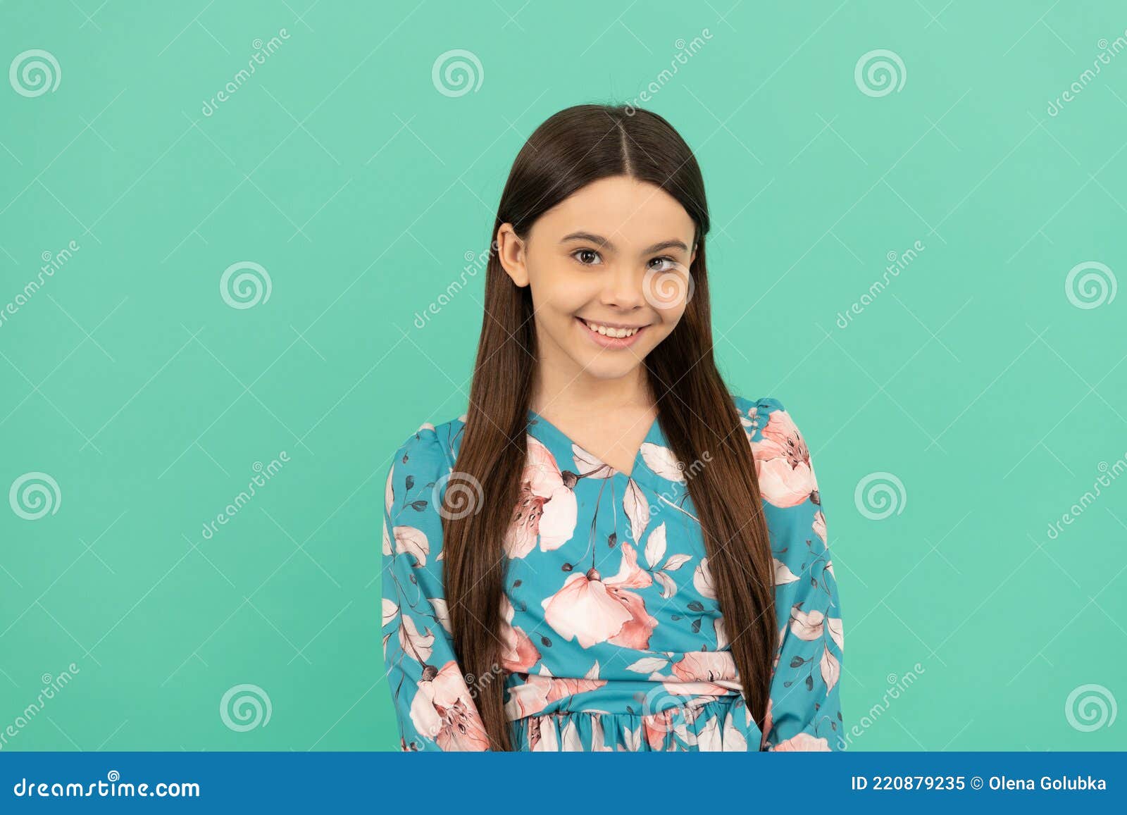 all the taste of being a girl. happy girl child smile blue background. girlhood and childhood