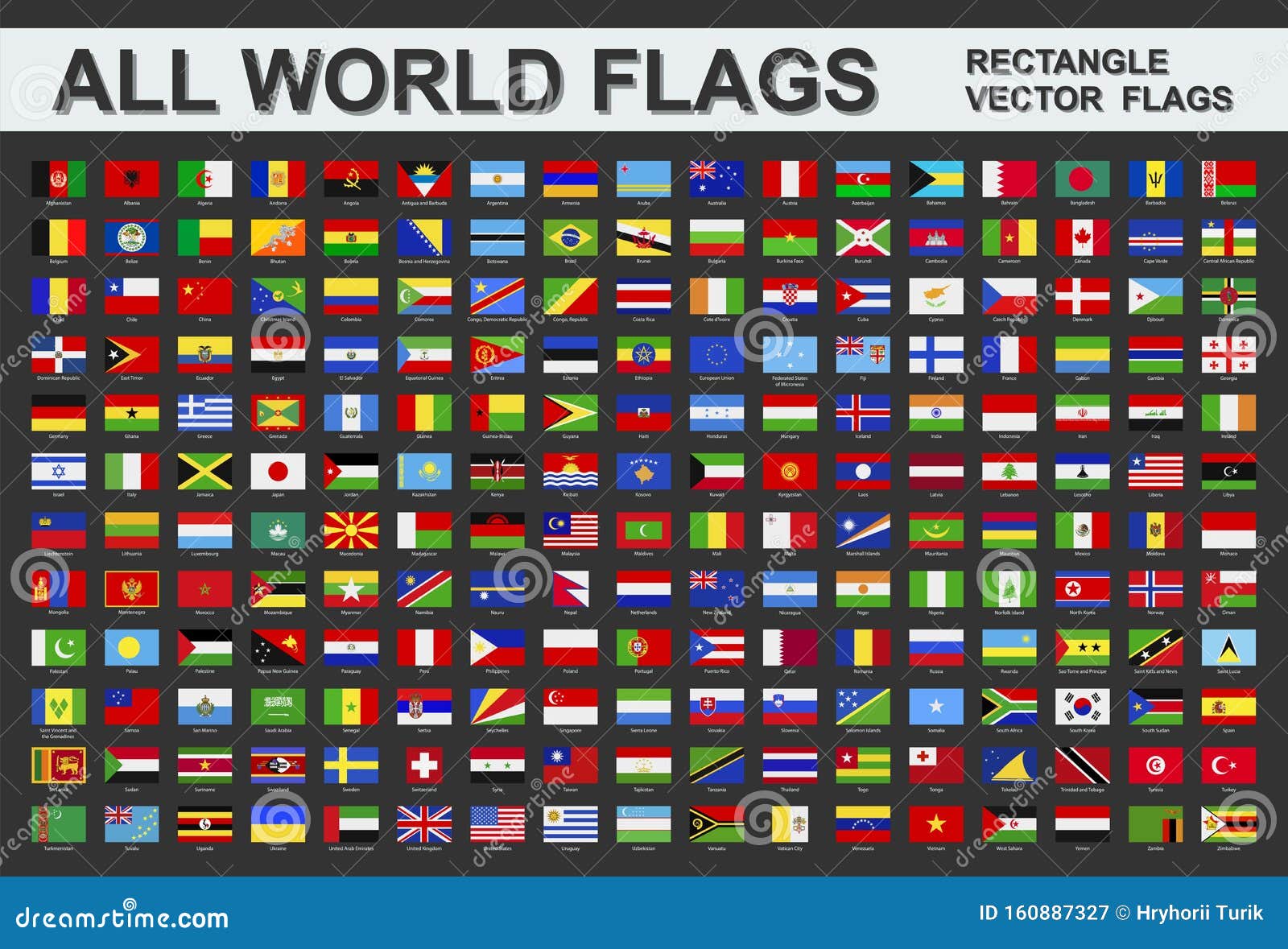 All World Flags Vector Set Of Rectangular Icons Stock Vector