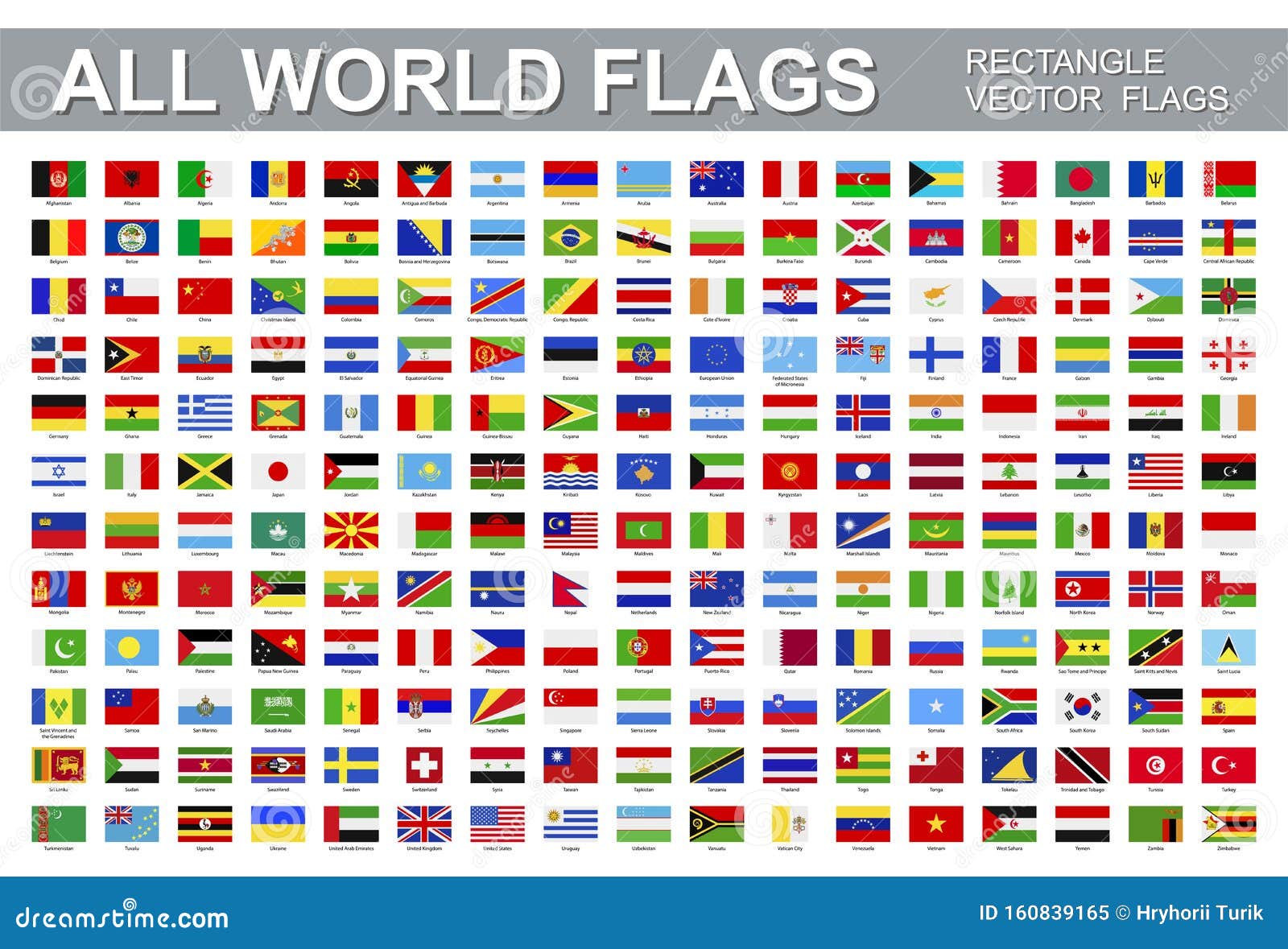 All World Flags Vector Set Of Rectangular Icons Stock Vector
