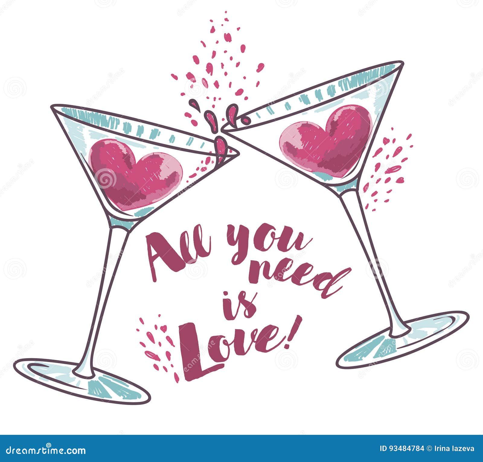 `all You Need Is Love` Poster With Two Martini Glasses And