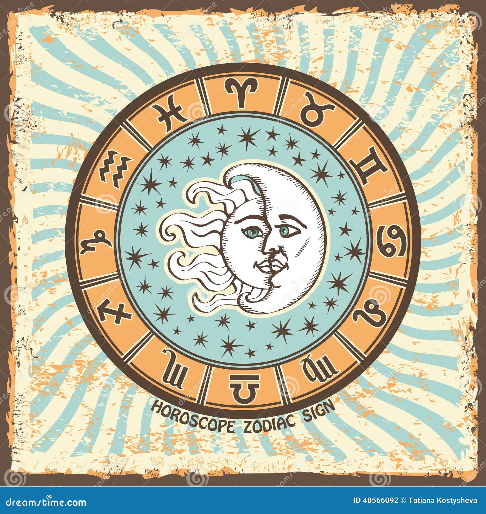 all zodiac sign in horoscope circle.vintage horoscope card