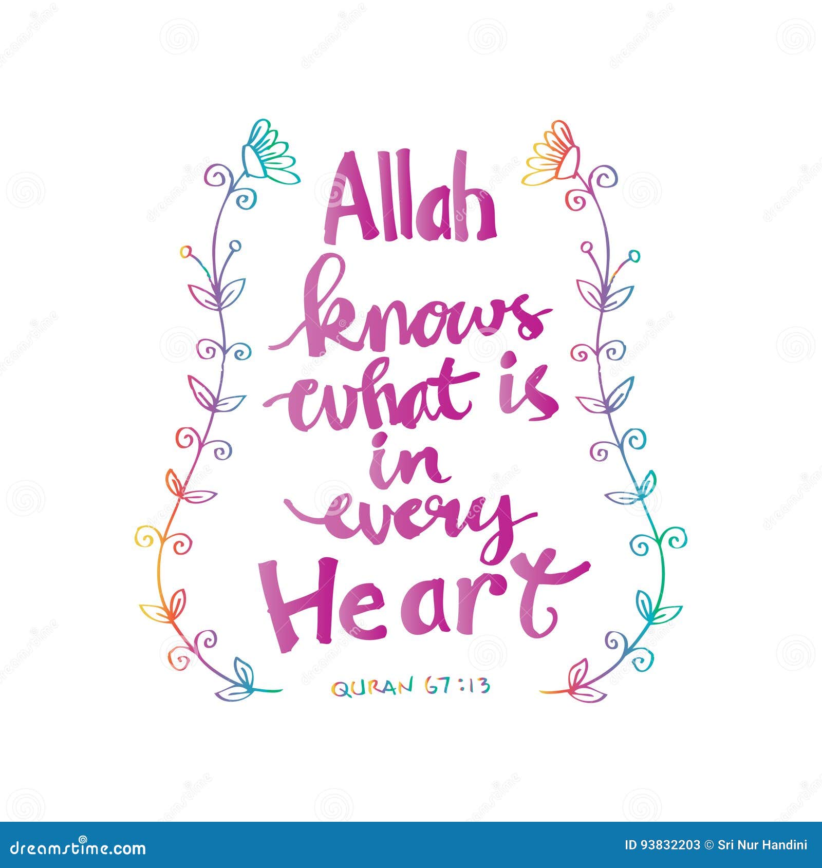 Allah Kennt Was In Jedem Herzen Ist Islamische Quran Zitate Stock