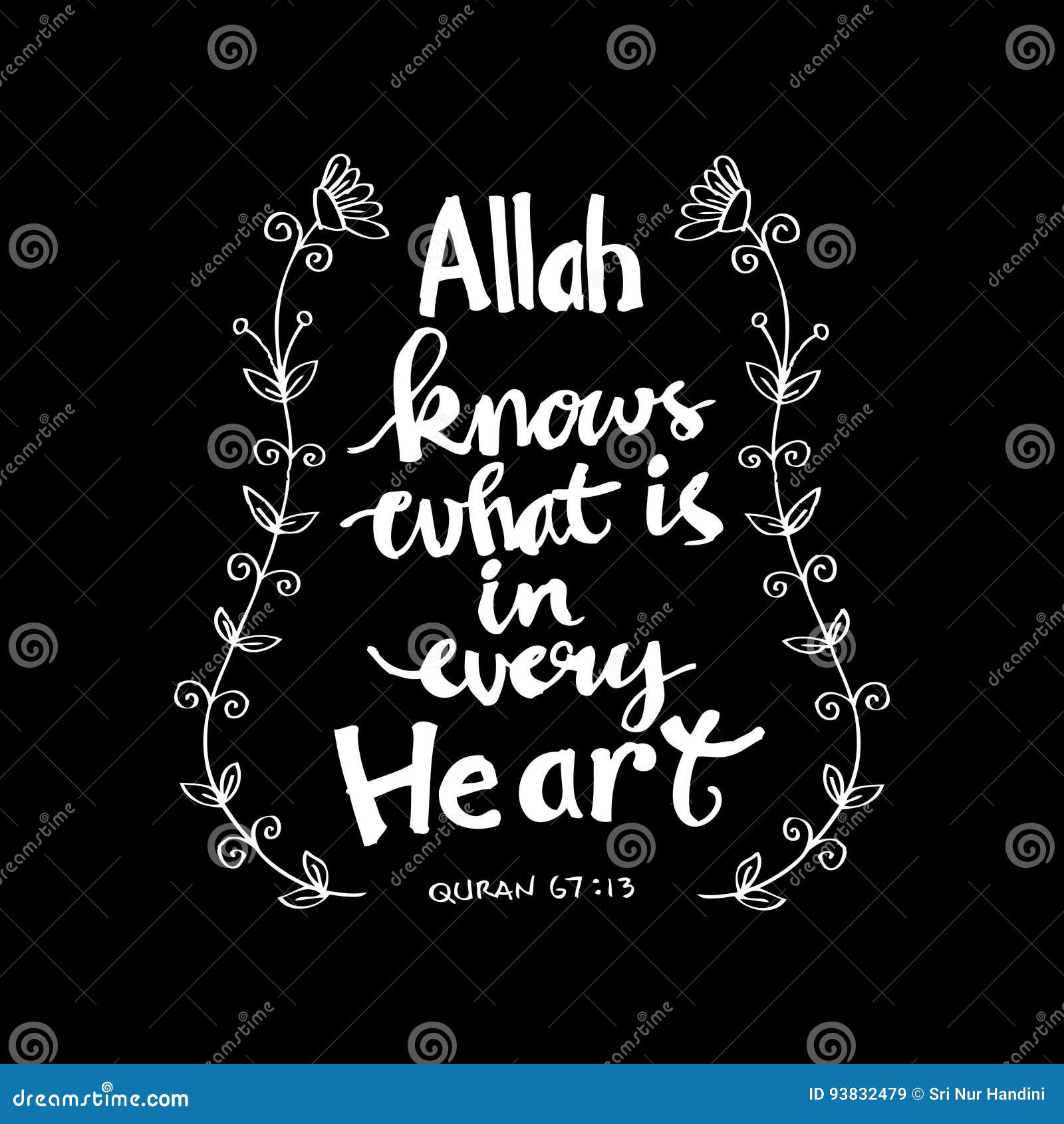 Allah Kennt Was In Jedem Herzen Ist Islamische Quran Zitate Stock