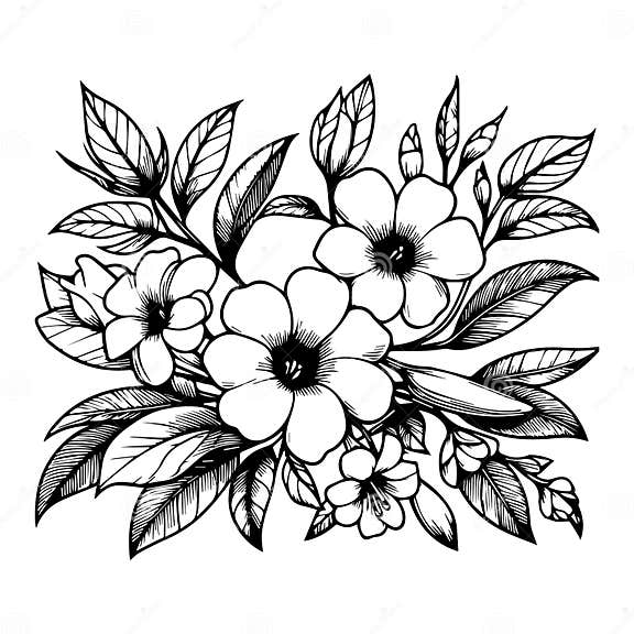 Allamanda Cathartic Line Art Coloring Page, Easy Flower Drawing. Vinca