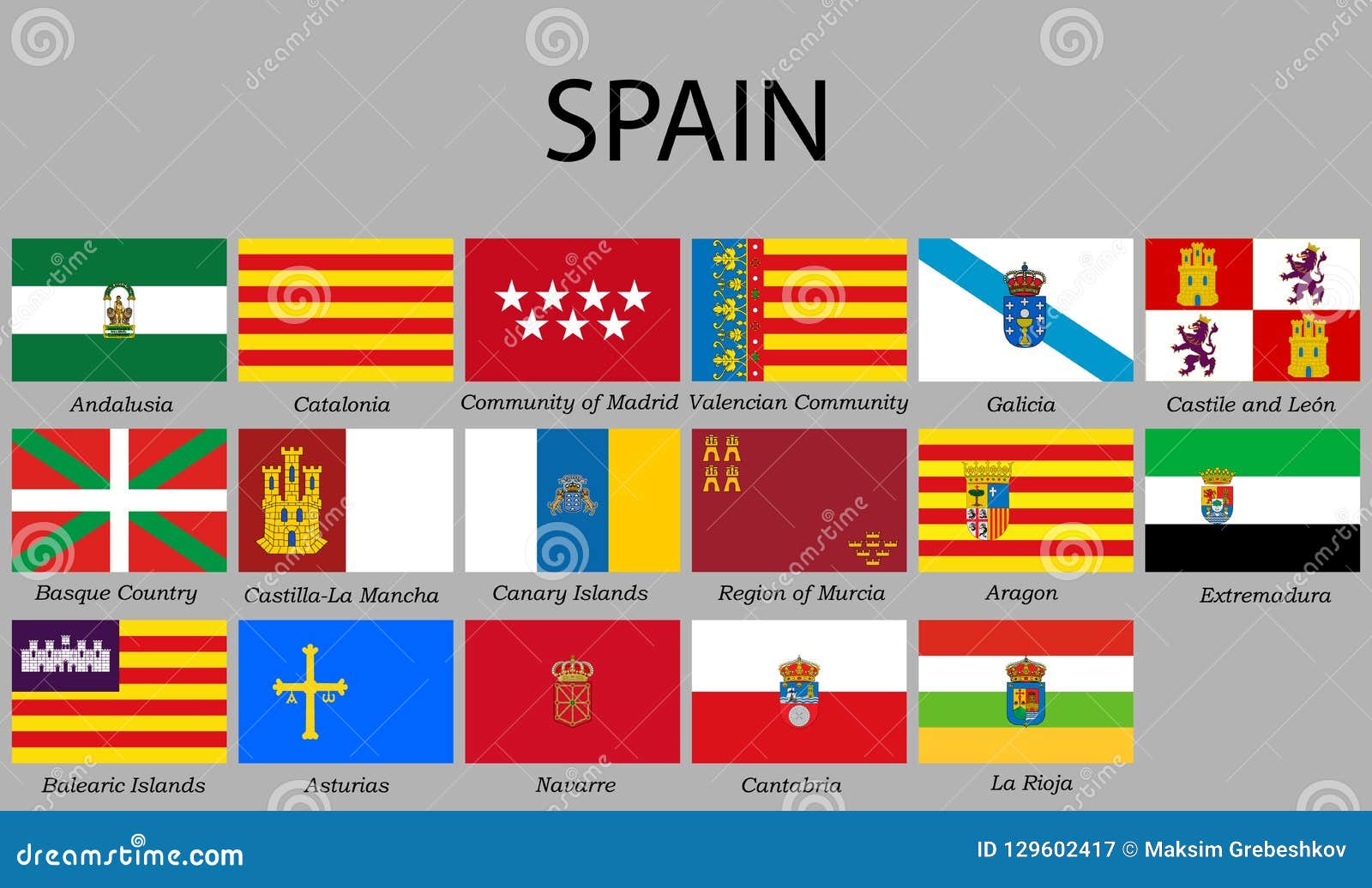 Alle Flaggenprovinzen Von Spanien Stock Abbildung Illustration von