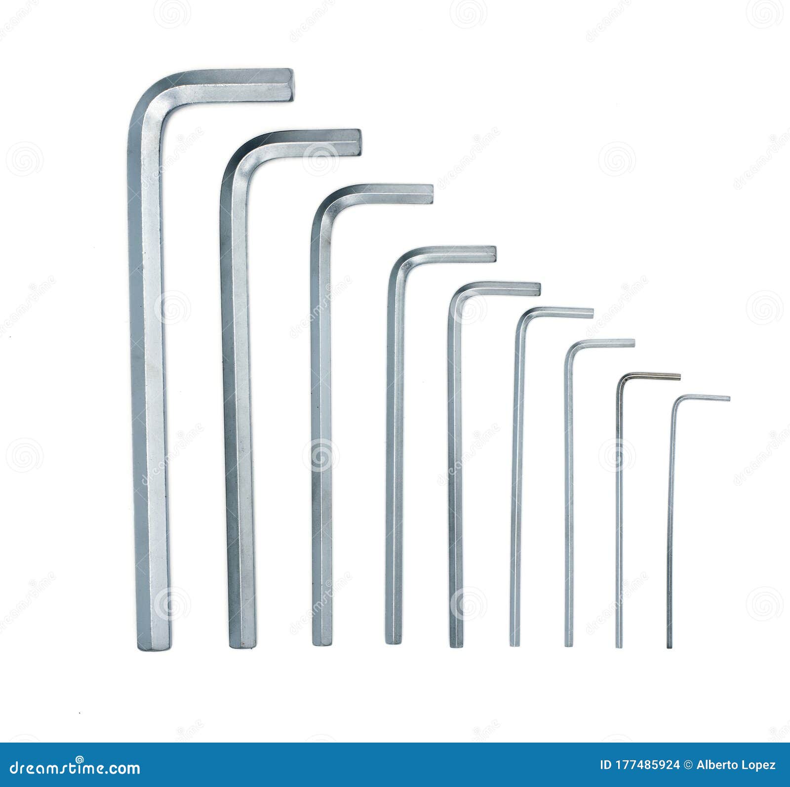 Allen Key Set of Different Sizes Against on a White Background Stock