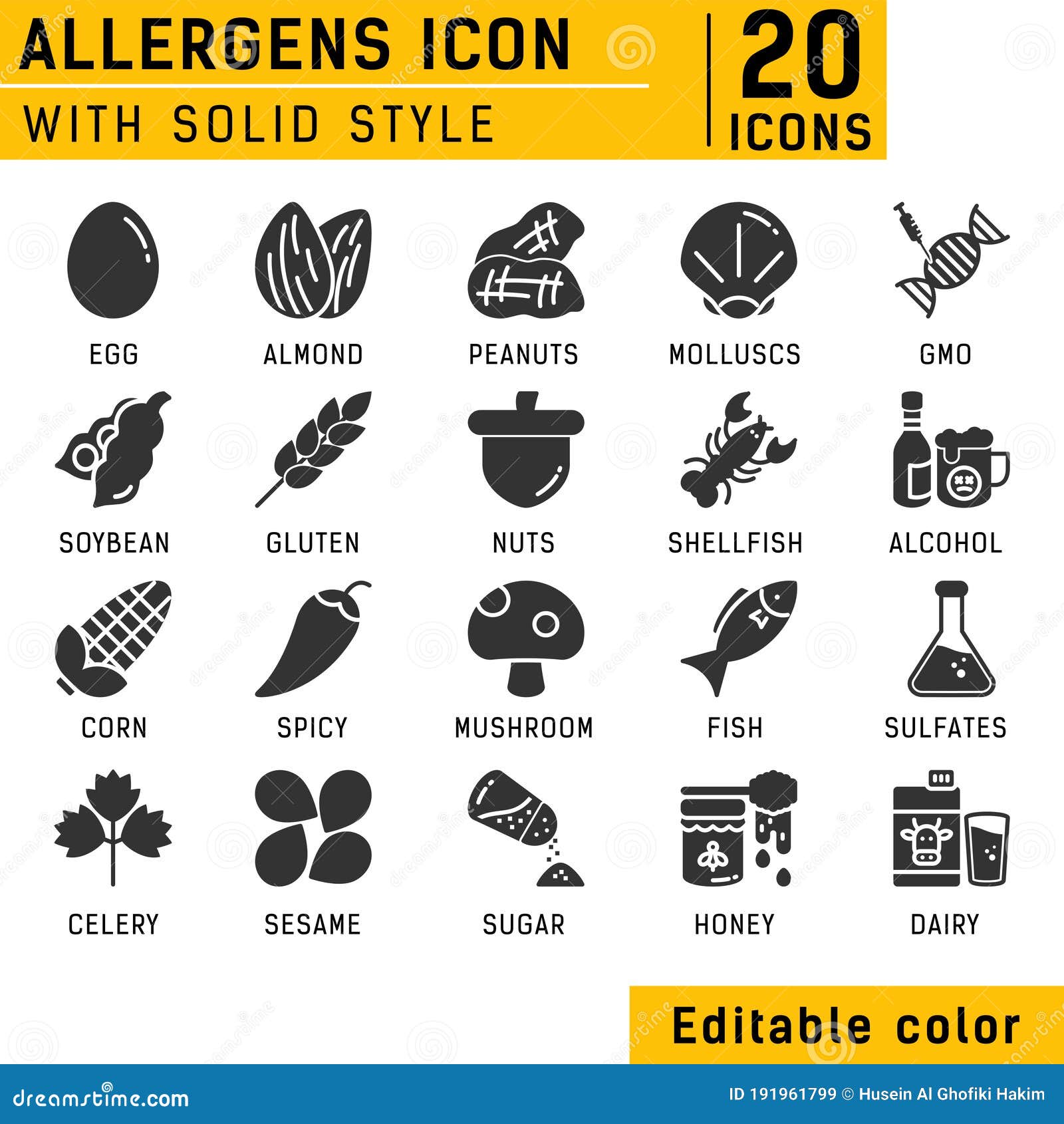 allergens solid icons  set.  on white background. allergens icon with solid style