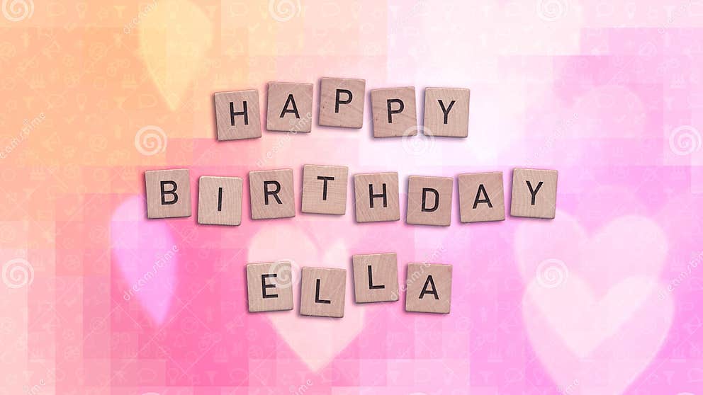 Alles Gute Zum Geburtstag Ella Karte Mit Holz Fliesentext Stockfoto