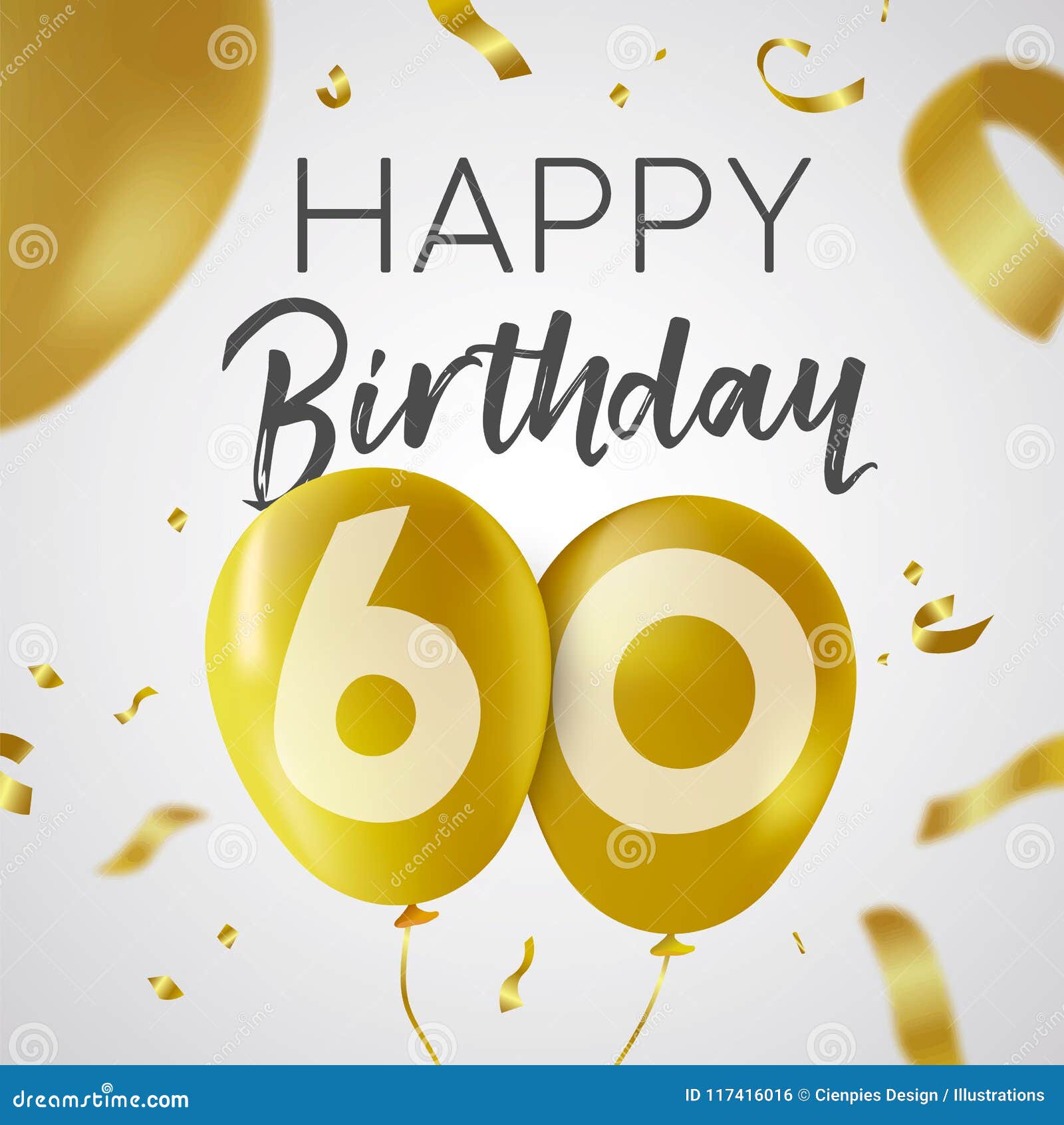Alles Gute Zum Geburtstag 60 Sechzig Jahrgoldballonkarte Vektor ...