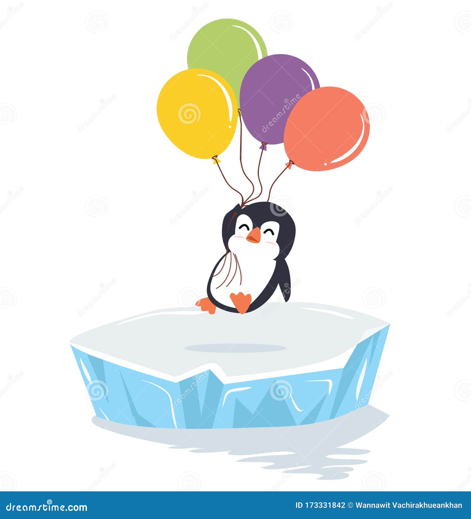 Alles Pinguin, Der Ballons Eisscholle Hält an Vektor Abbildung