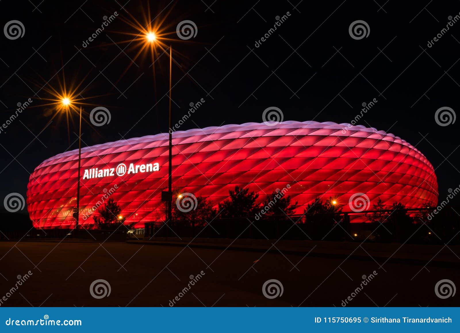 Allianz Arena, the Football Stadium of FC Bayern, Illuminated in Red at ...