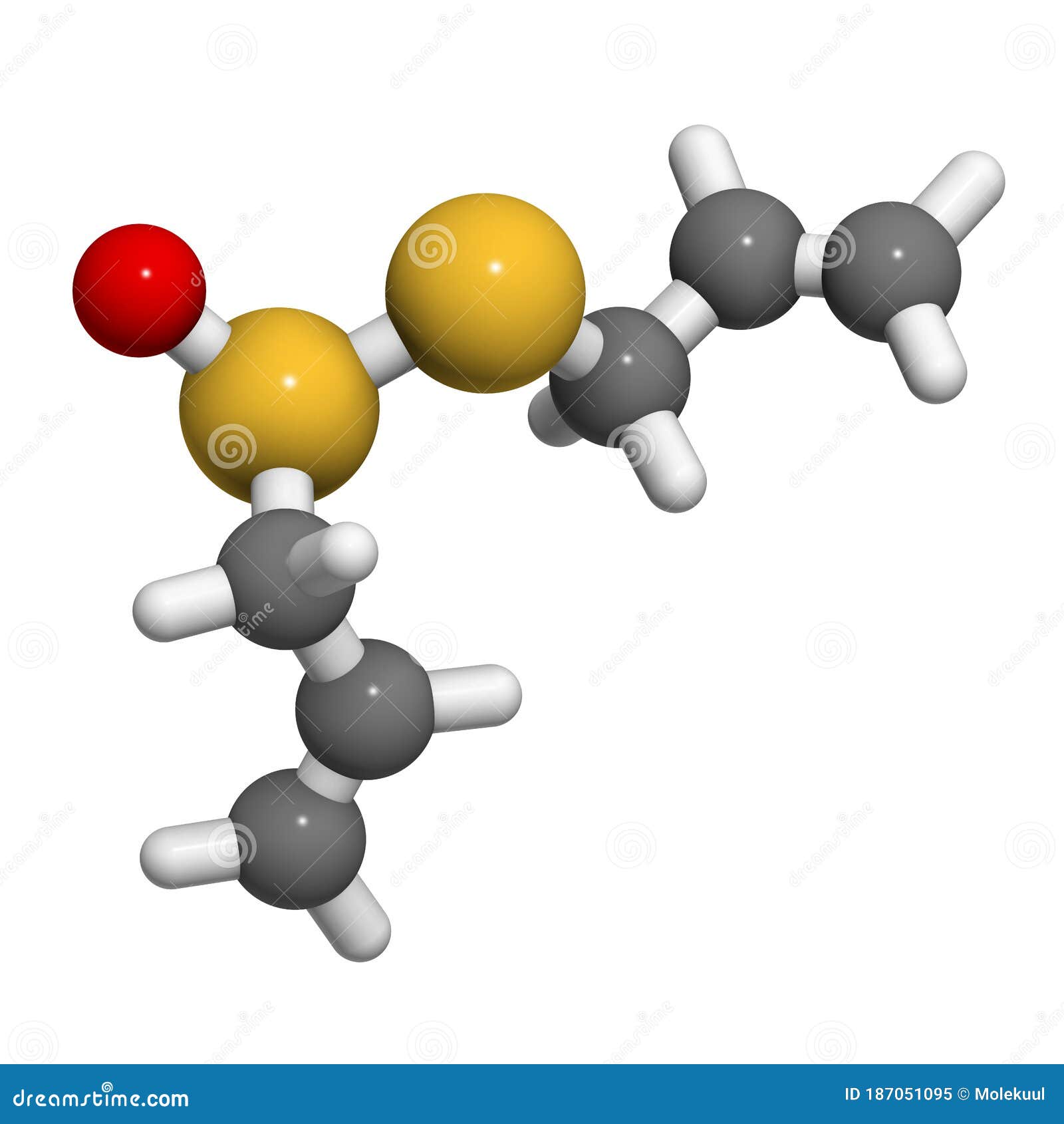 allicin garlic molecule. 3d rendering.  formed from alliin by the enzyme alliinase. believed to have a number of positive health