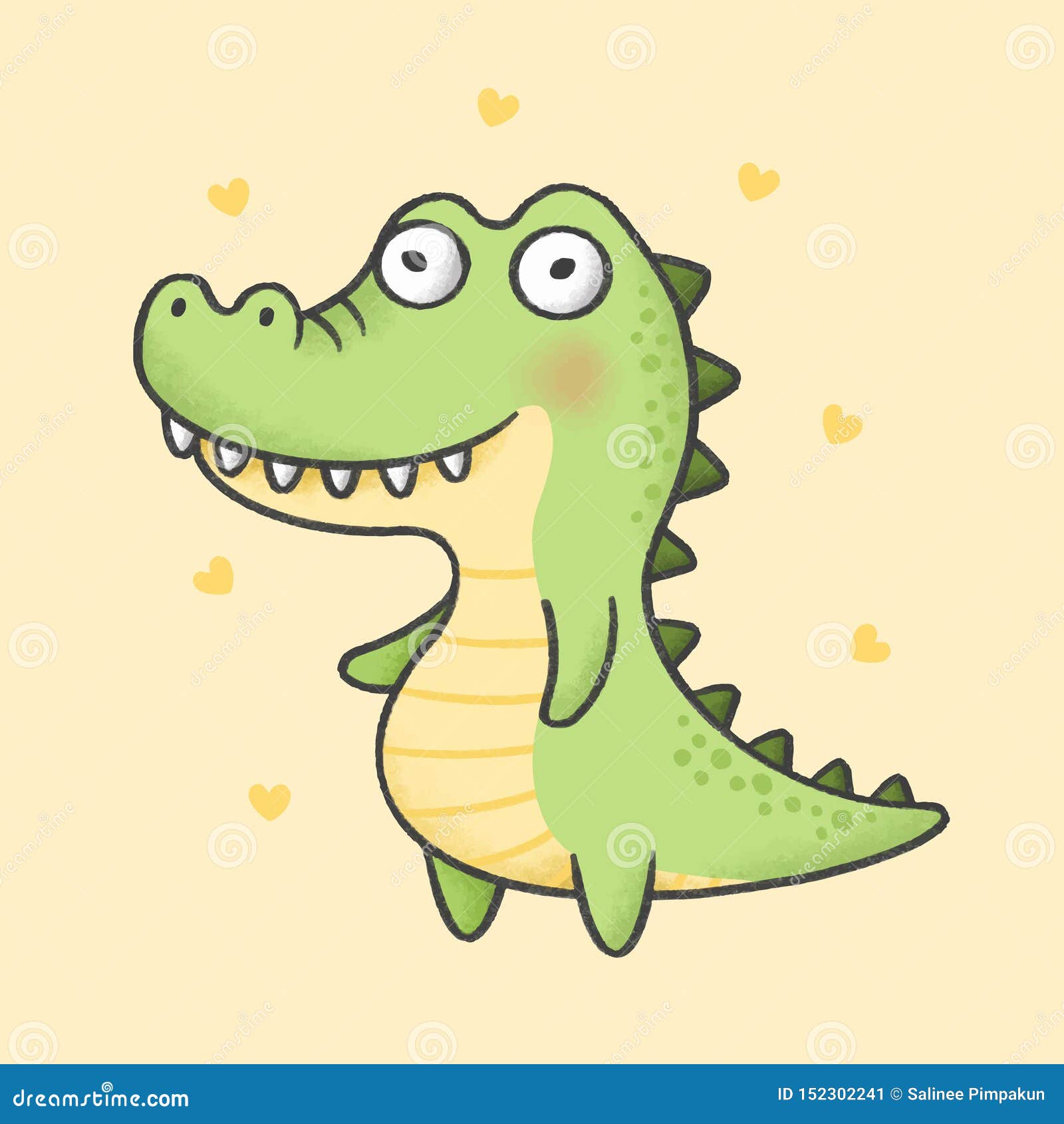 Alligator Cartoon Hand Drawn Style Stock Illustration - Illustration of  kids, background: 152302241
