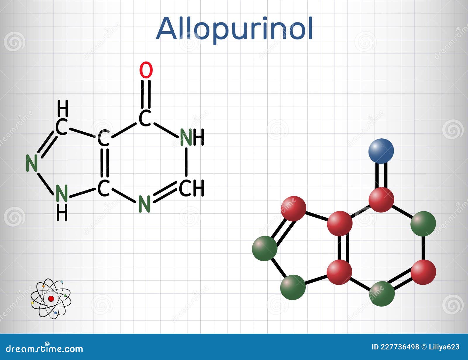 Allopurinol Molecule. Drug is Xanthine Oxidase Inhibitor, Used To