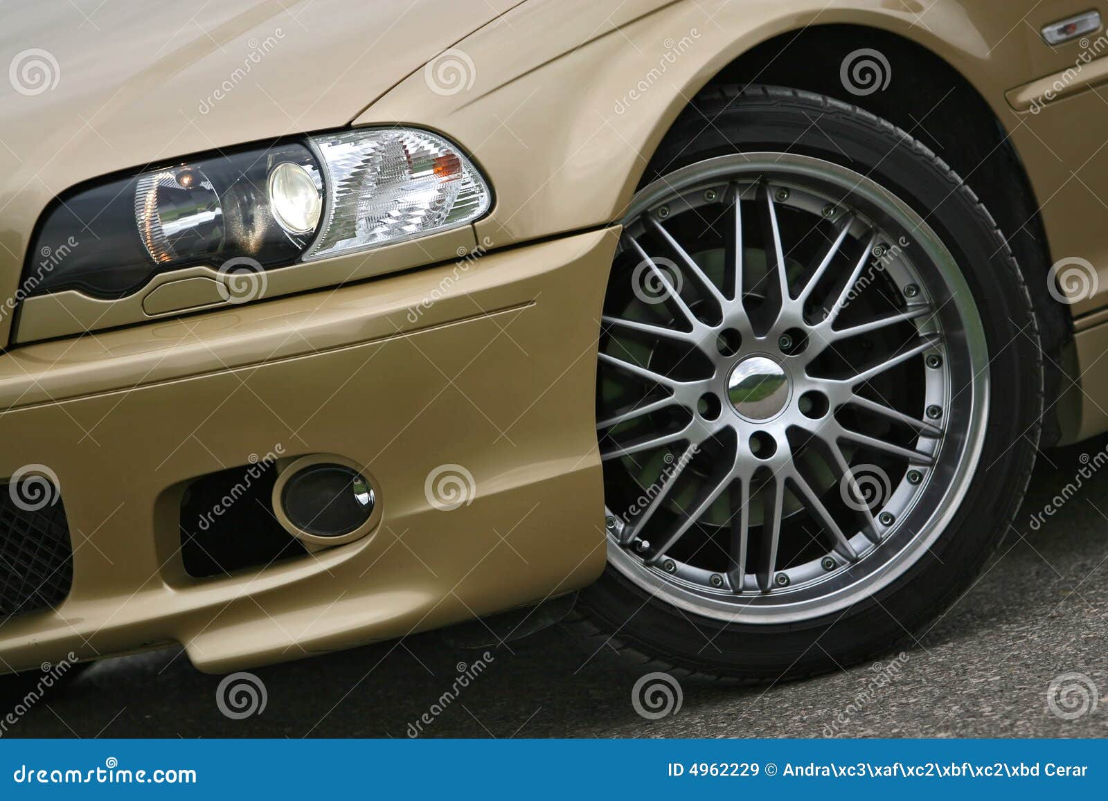 alloy wheel on golden sports car