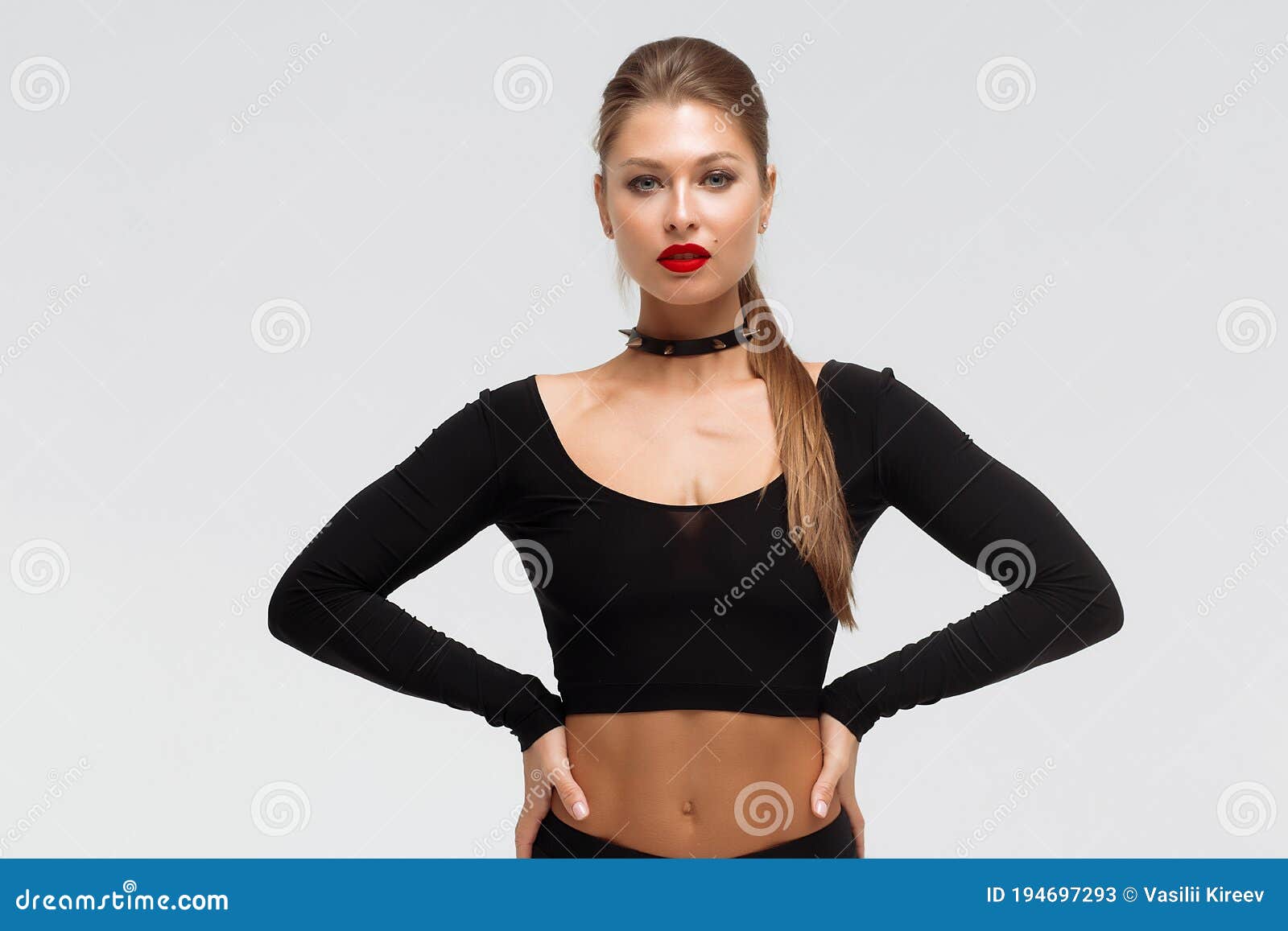Alluring Young Woman in Black Underwear and Boots Stock Image
