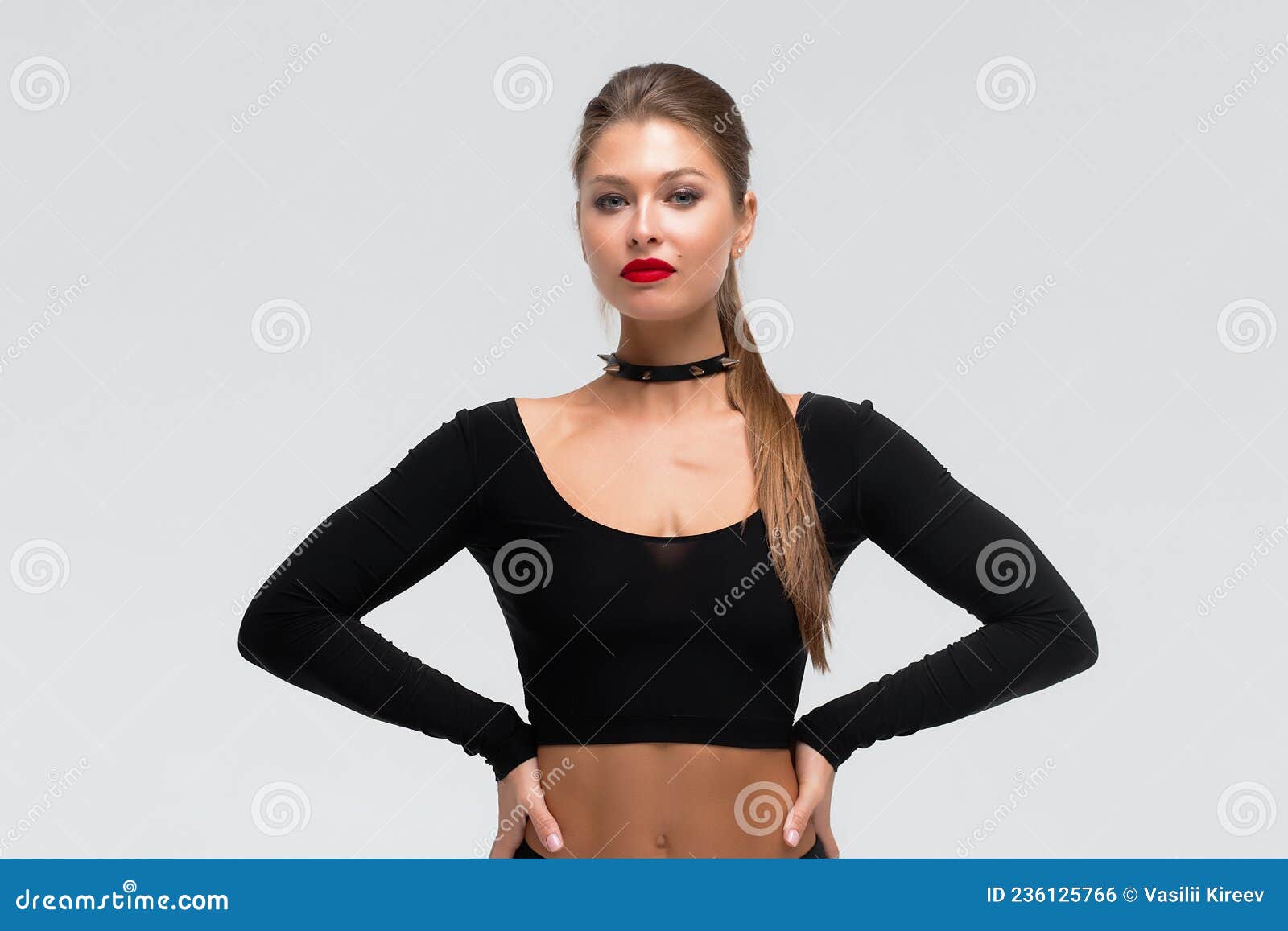 Alluring Young Woman in Black Underwear and Boots Stock Photo