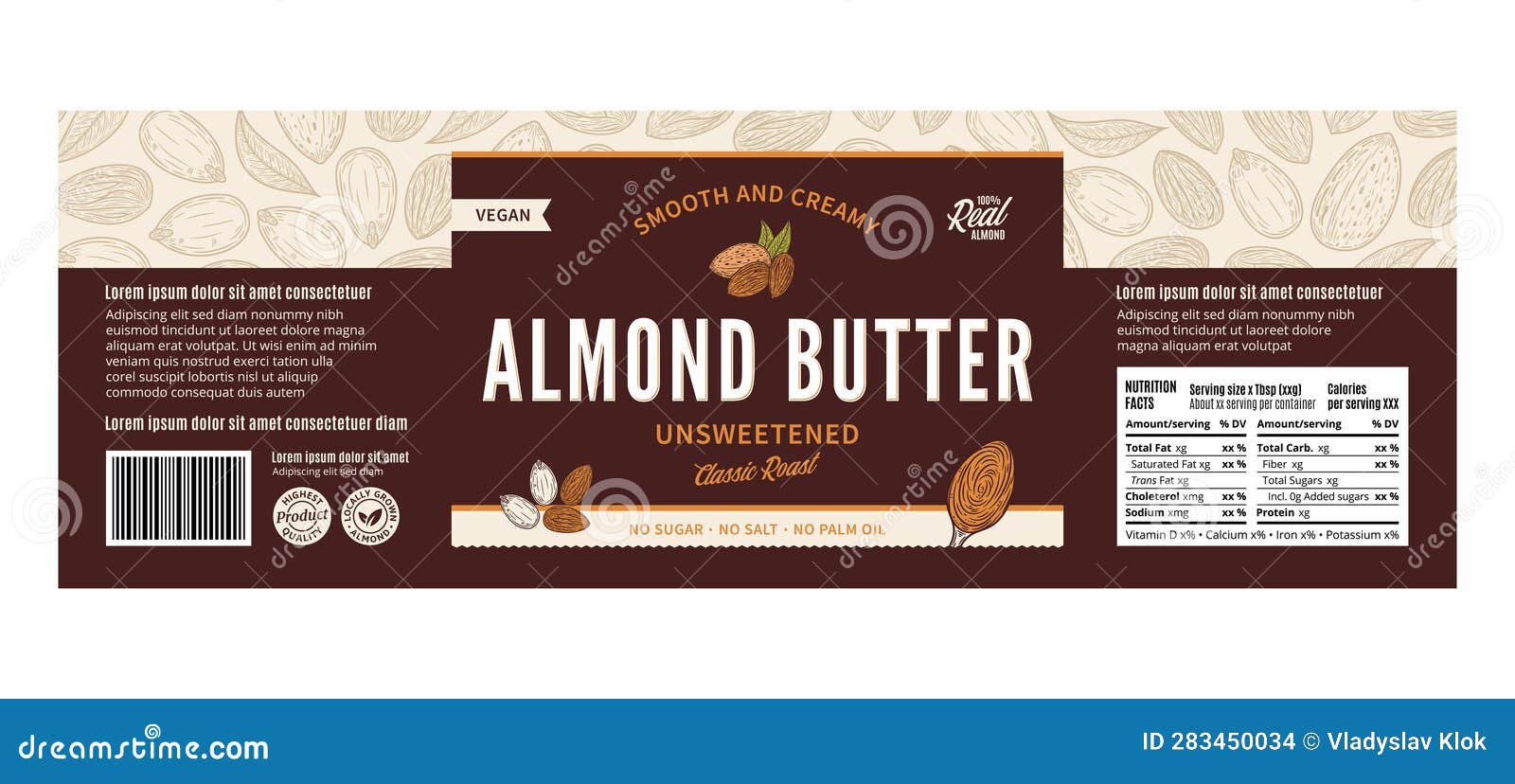 Almond Butter Label and Packaging Design Template Stock Vector