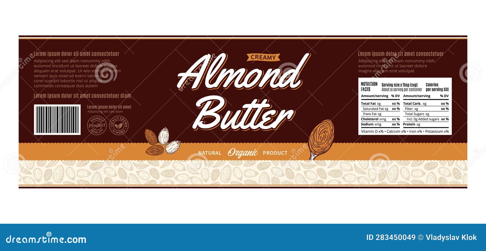 Almond Butter Label and Packaging Design Template Stock Vector